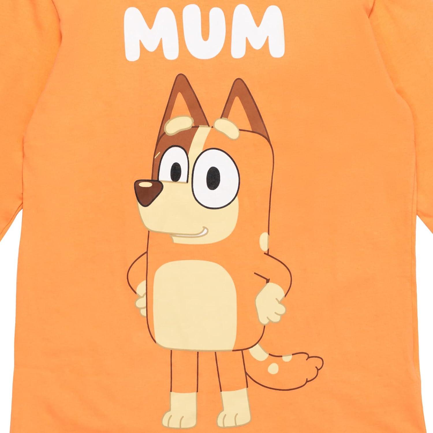 imageBluey Bingo Chilli Mom Bandit Dad Long Sleeve Matching Family TShirt Toddler to AdultMom Orange
