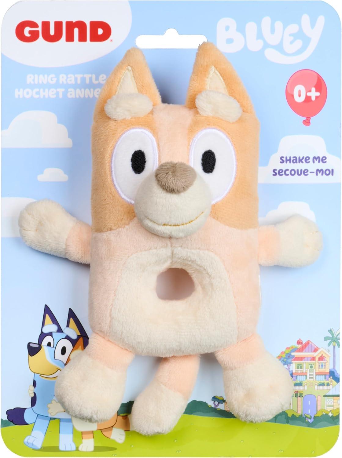 imageGUND Official Bingo Plush Ring Rattle Bluey Baby Rattle Sensory Toy for Babies Orange 6