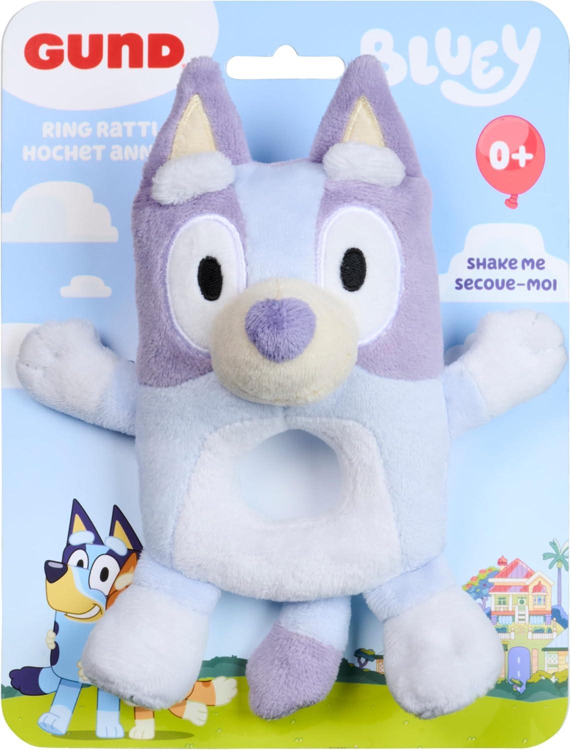 imageGUND Official Bluey Plush Ring Rattle Bluey Baby Rattle Sensory Toy for Babies Blue 6