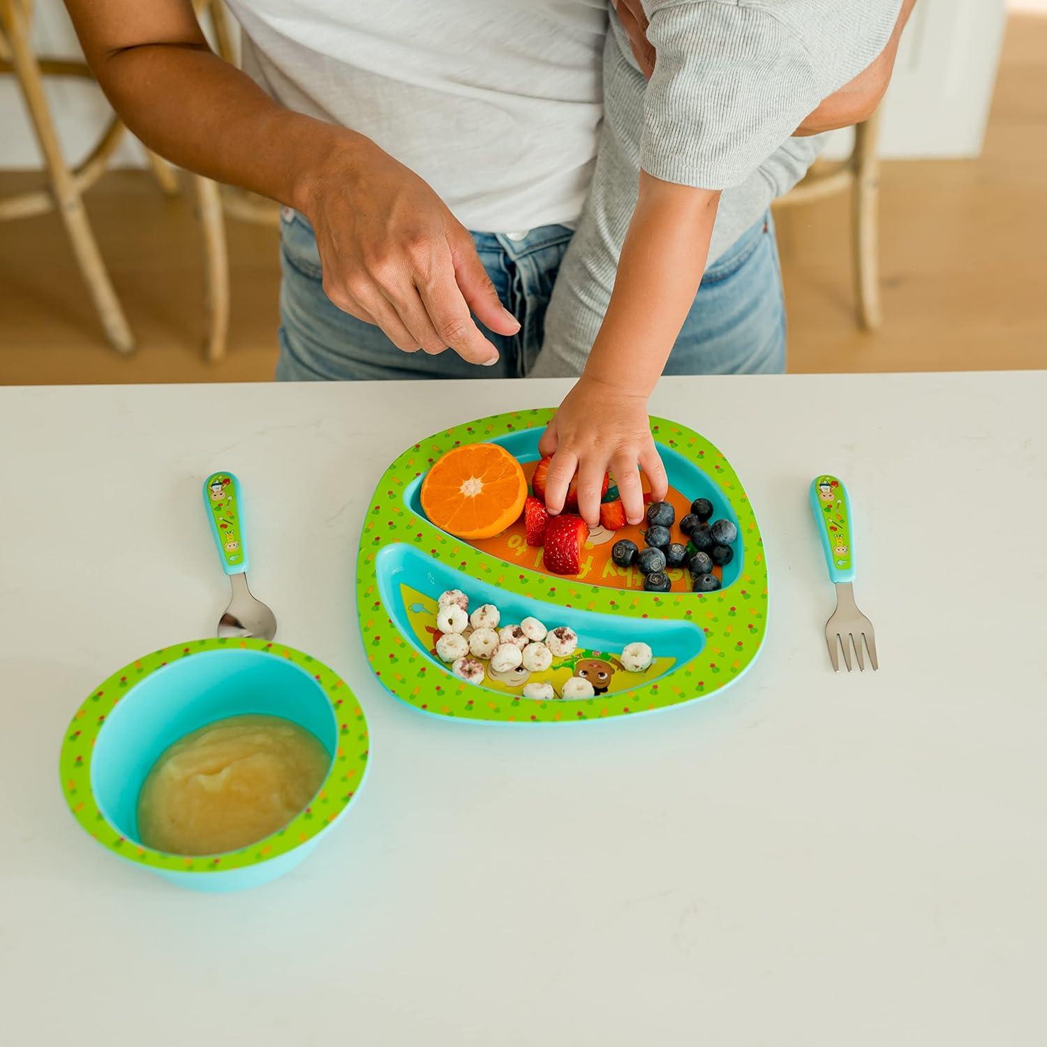 imageThe First Years Bluey 4Piece Place Setting BPA Free Dishwasher Safe Toddler Dinnerware Set with Divided Plate Bowl Fork Spoon MulticolorCocomelon