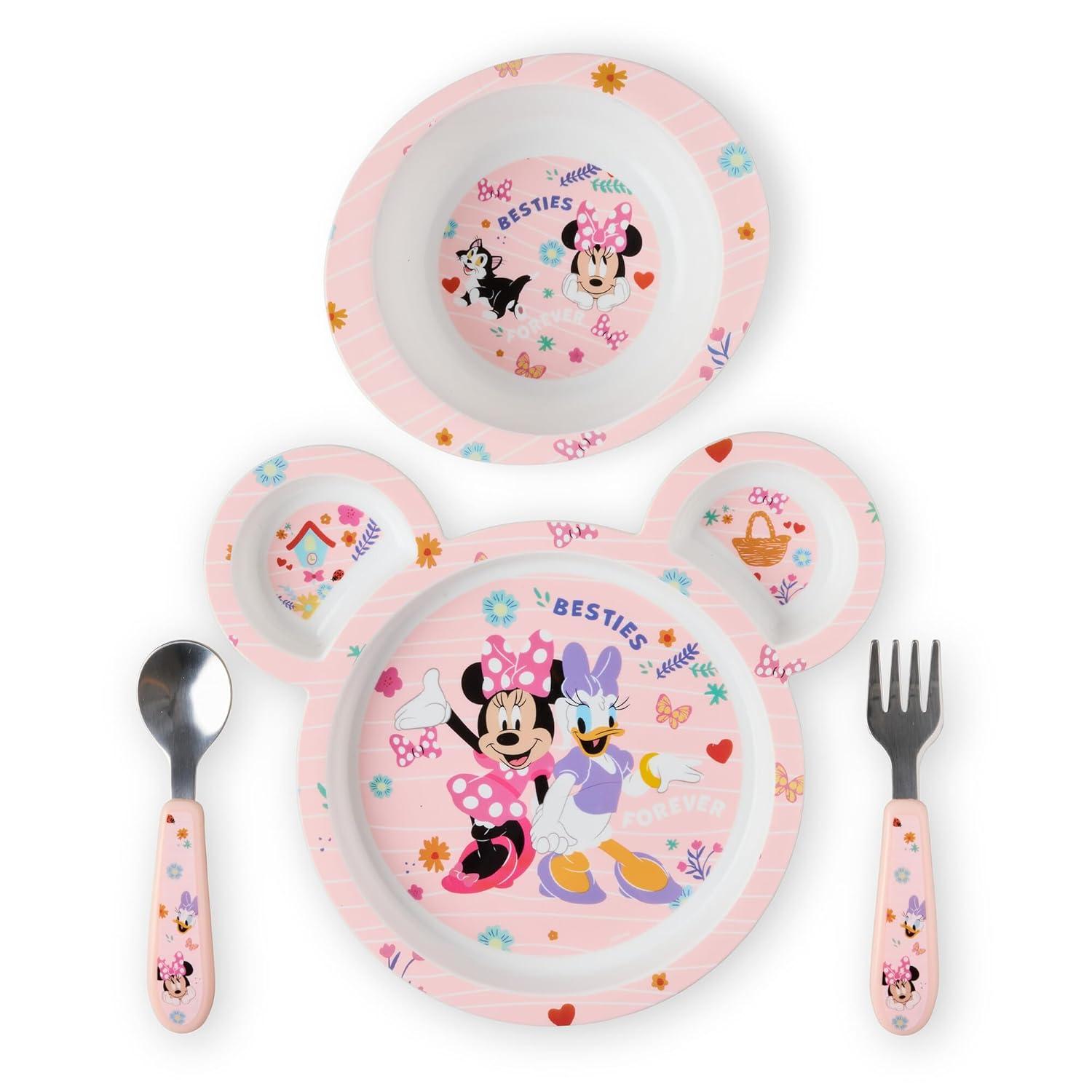 imageThe First Years Bluey 4Piece Place Setting BPA Free Dishwasher Safe Toddler Dinnerware Set with Divided Plate Bowl Fork Spoon MulticolorDisney Minnie Mouse and Daisy Duck Dinnerware Set