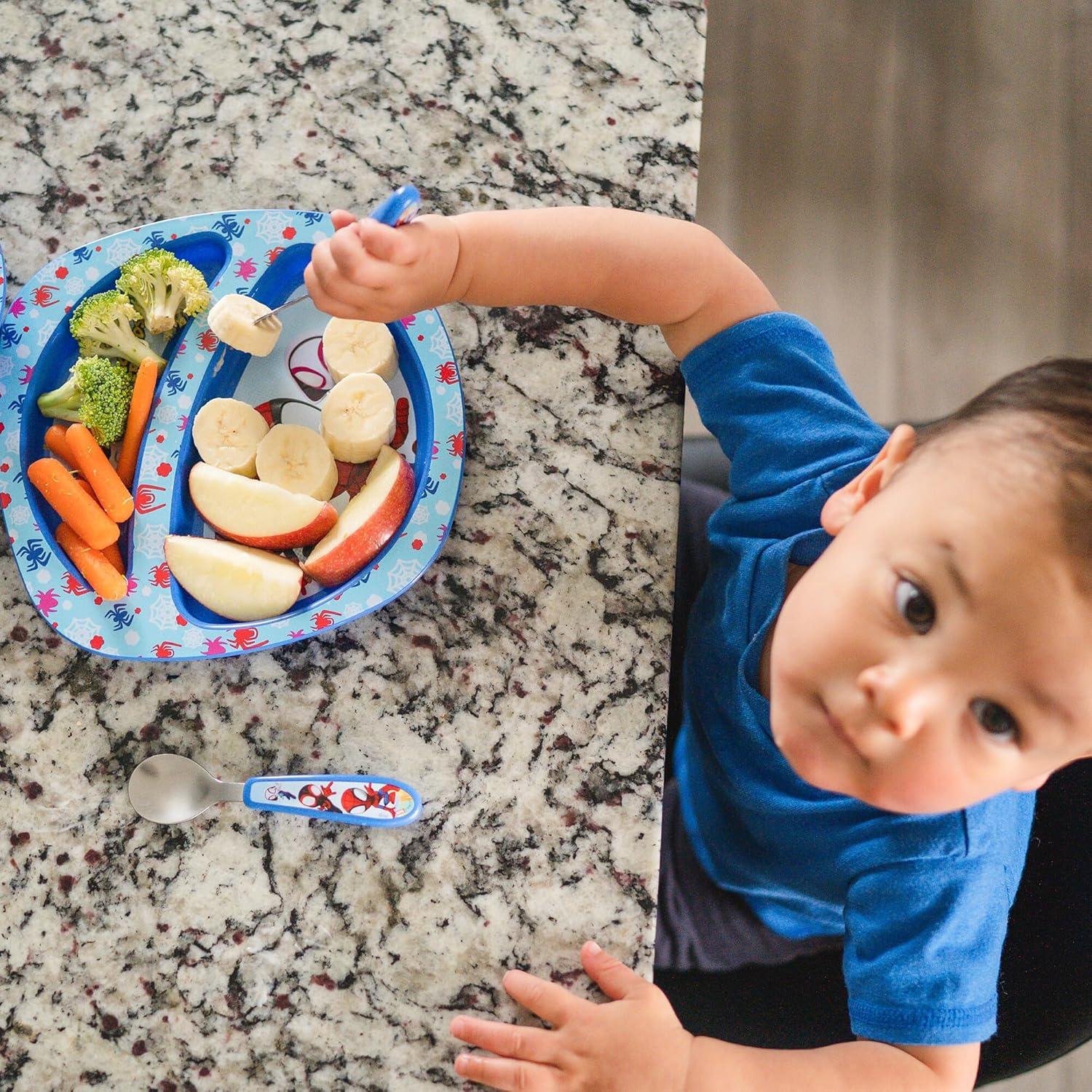 imageThe First Years Bluey 4Piece Place Setting BPA Free Dishwasher Safe Toddler Dinnerware Set with Divided Plate Bowl Fork Spoon MulticolorSpidey and His Amazing Friends