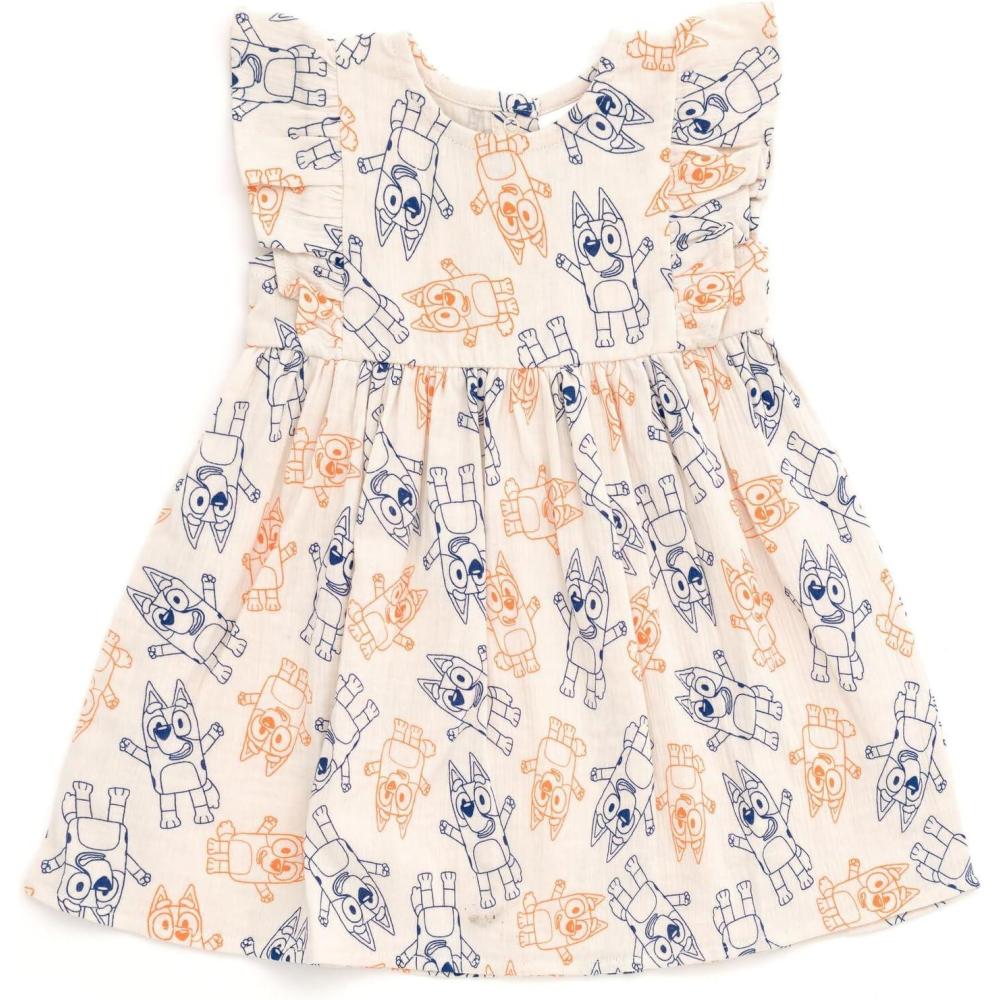 imageBluey Cotton Gauze Matching Family Outfits Dress amp Button Down Shirt amp Shorts Infant to Little Kid Sizes 12 Months  78Girls Dress