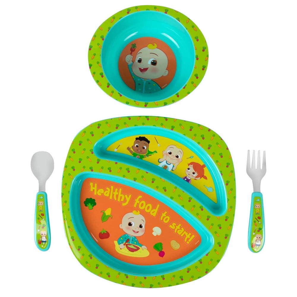 imageThe First Years Bluey 4Piece Place Setting  BPA Free Dishwasher Safe Toddler Dinnerware Set with Divided Plate Bowl Fork Spoon  MulticolorCocomelon