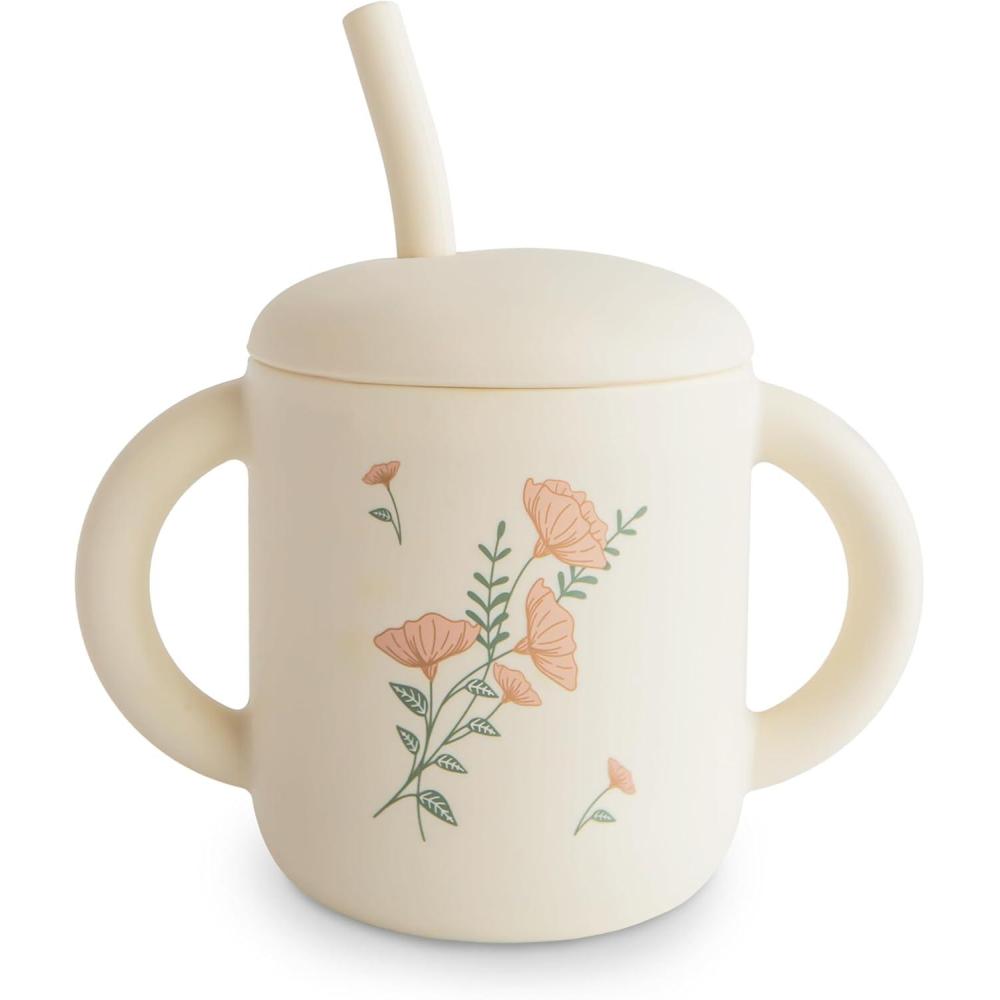 imagemushie x Bluey 100 Silicone Training Cup amp Straw for Toddlers  6 Months Bluey SagePink Flowers