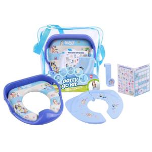 Bluey 5 Piece Potty Go Kit Training System Includes Soft and Travel Potties, Stickers, Hook, and Storage Bag