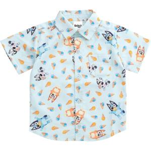 Bluey Bingo Hawaiian Button Down Dress Shirt Toddler to Big Kid(Bluey / Bingo / Ice Cream)