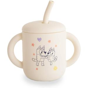 mushie x Bluey 100% Silicone Training Cup & Straw for Toddlers | 6 Months+ (Bluey Sage)(Bluey Ivory)