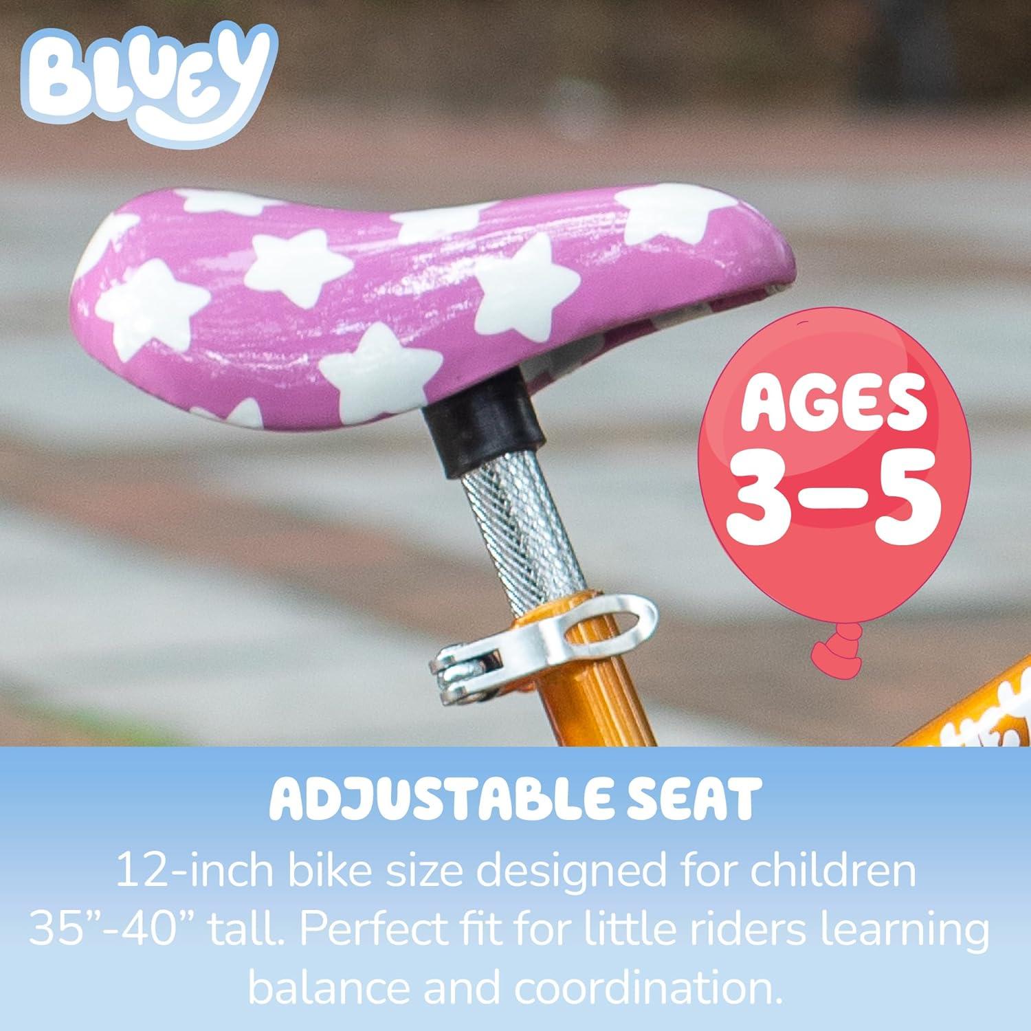 imageBluey 12 Inch Kids Bike by Dynacraft for Boys and Girls with Training Wheels Coaster Brake Sturdy Frame Easy Assembly Fun Bluey Design Beginner Toddler BicyclePink