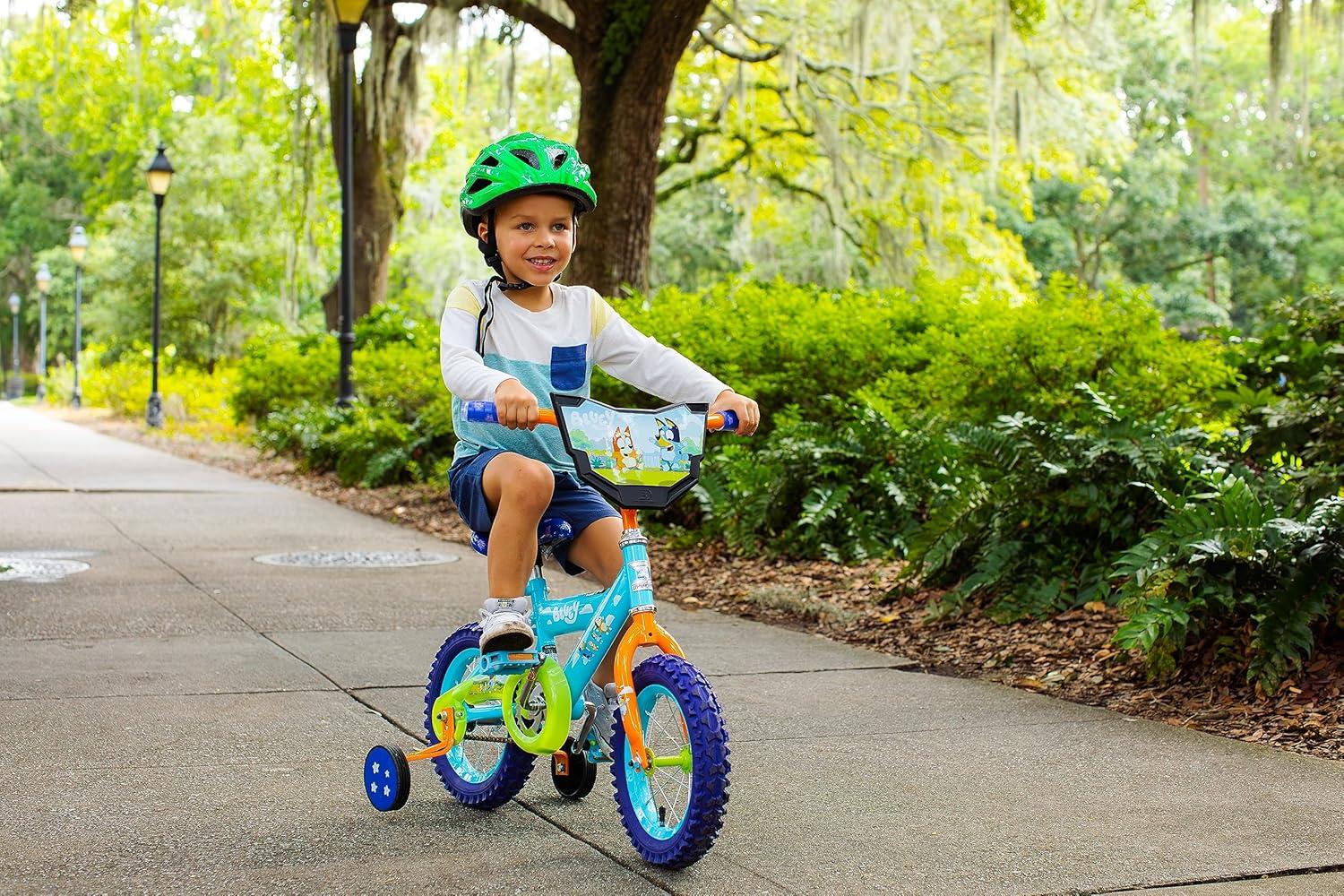 imageBluey 12 Inch Kids Bike by Dynacraft for Boys and Girls with Training Wheels Coaster Brake Sturdy Frame Easy Assembly Fun Bluey Design Beginner Toddler BicycleBlue