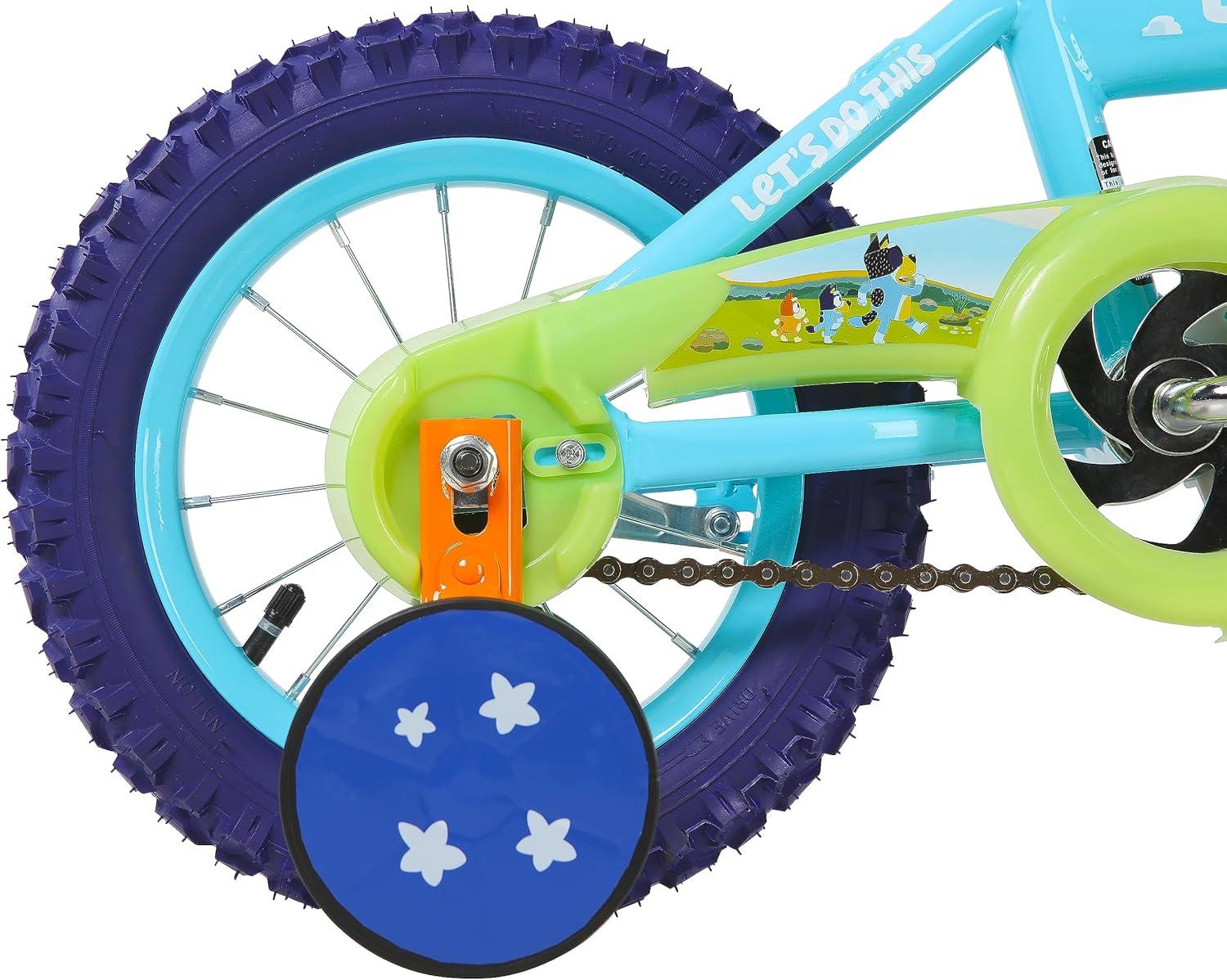 imageBluey 12 Inch Kids Bike by Dynacraft for Boys and Girls with Training Wheels Coaster Brake Sturdy Frame Easy Assembly Fun Bluey Design Beginner Toddler BicycleBlue