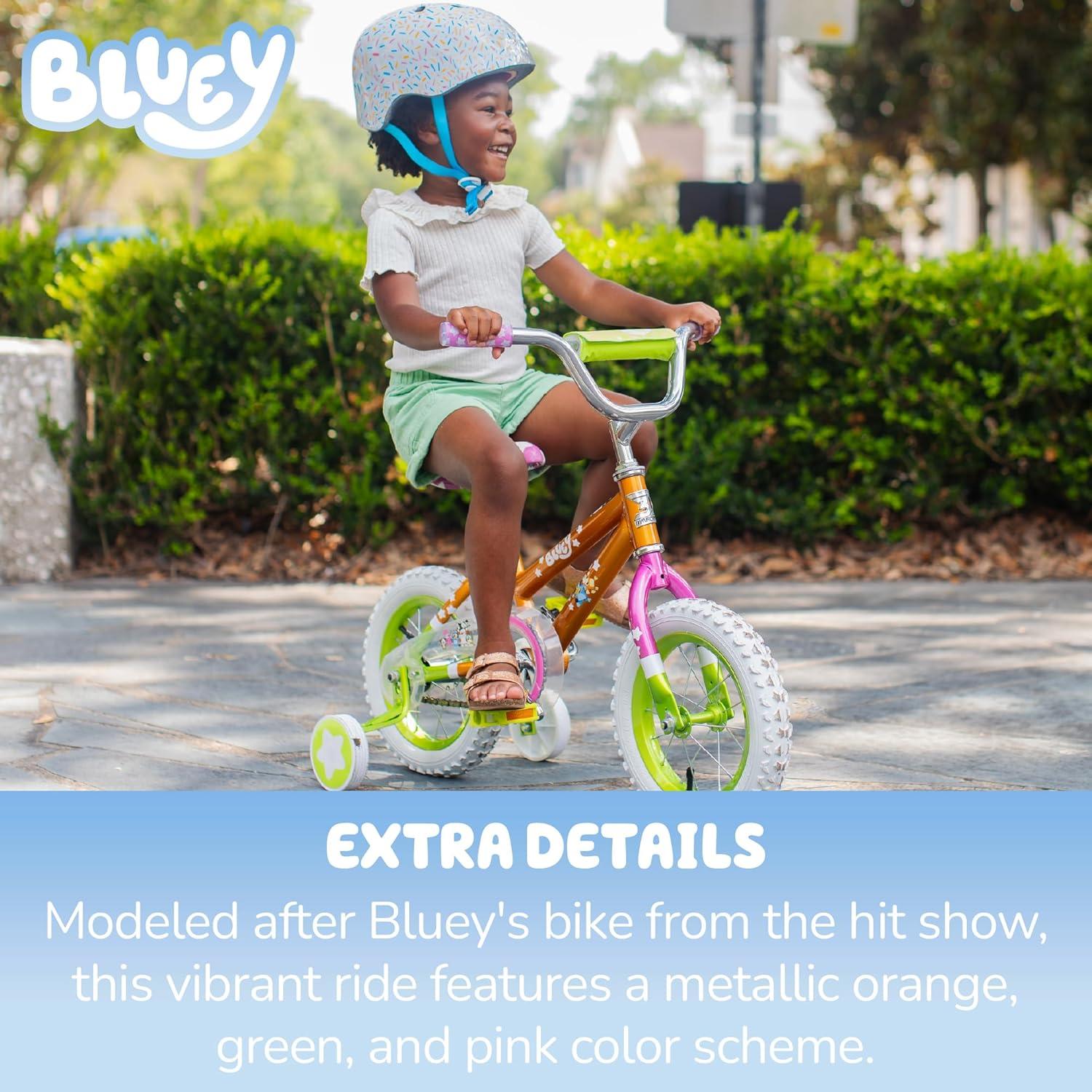imageBluey 12 Inch Kids Bike by Dynacraft for Boys and Girls with Training Wheels Coaster Brake Sturdy Frame Easy Assembly Fun Bluey Design Beginner Toddler BicyclePink