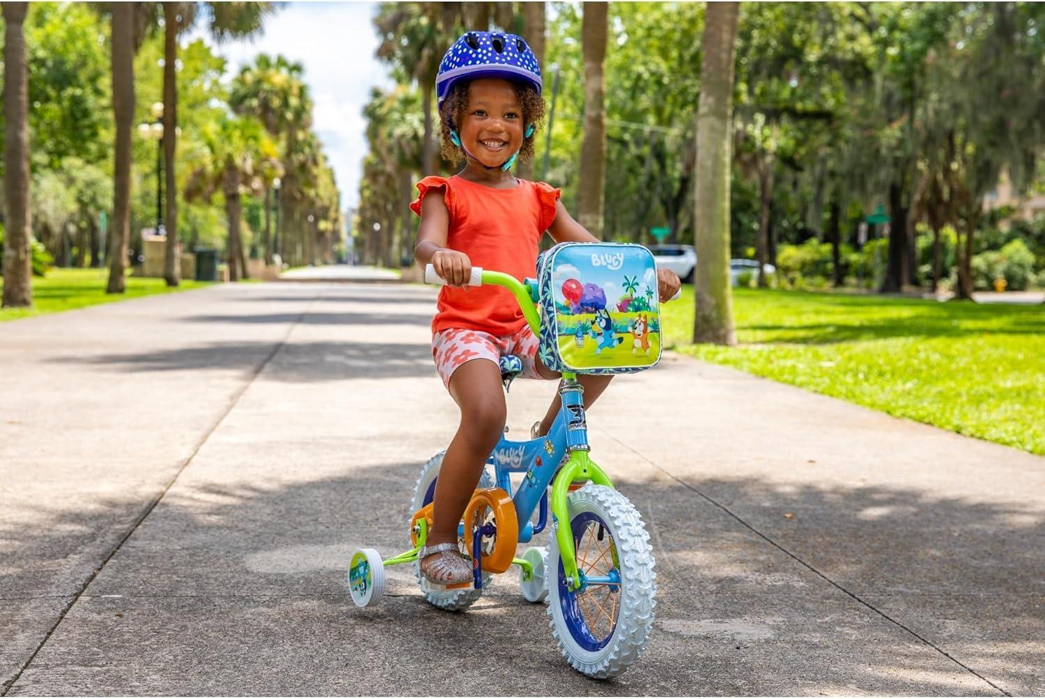 imageBluey 12 Inch Kids Bike by Dynacraft for Boys and Girls with Training Wheels Coaster Brake Sturdy Frame Easy Assembly Fun Bluey Design Beginner Toddler BicycleLight Blue