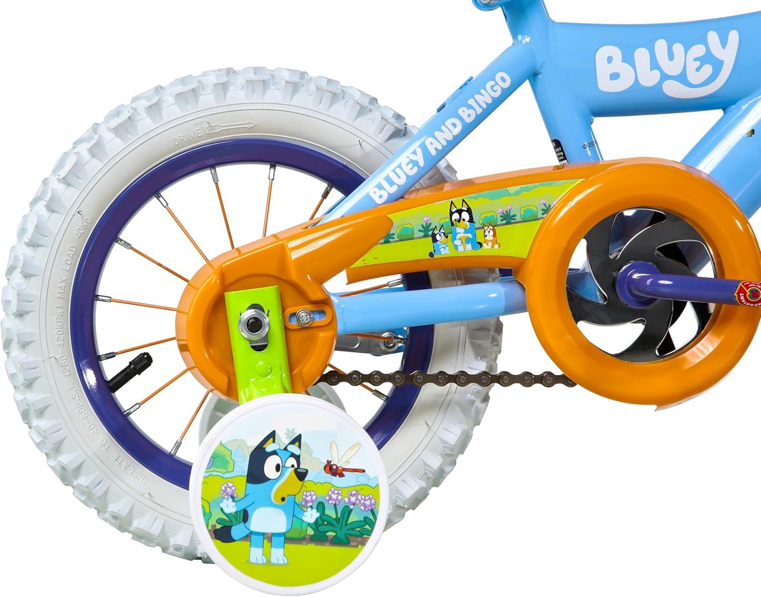 imageBluey 12 Inch Kids Bike by Dynacraft for Boys and Girls with Training Wheels Coaster Brake Sturdy Frame Easy Assembly Fun Bluey Design Beginner Toddler BicycleLight Blue