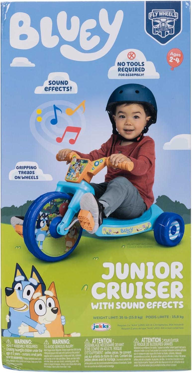 imageBluey Kids RideOn 10 Fly Wheels Junior Cruiser Tricycle with Sounds Toddler Bike Trike Ages 1836M for Kids 3335 Tall 35 lbs Weight Limit