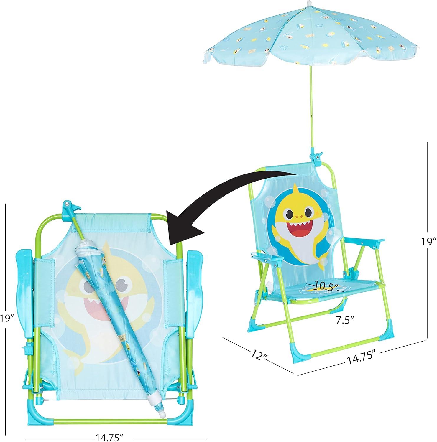 imageIdea Nuova Bluey Kids Outdoor Folding Beach Chair with UmbrellaPortable Camp Chair for Ages 3 Lightweight amp Compact for Beach Camping and BackyardBaby Shark