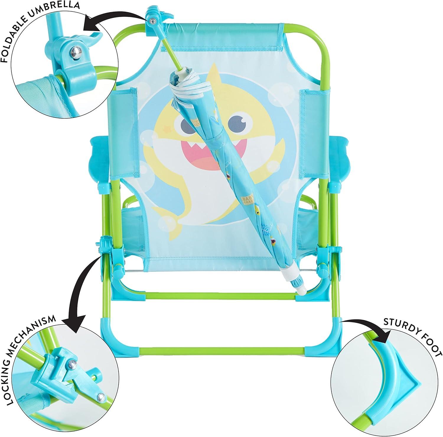 imageIdea Nuova Bluey Kids Outdoor Folding Beach Chair with UmbrellaPortable Camp Chair for Ages 3 Lightweight amp Compact for Beach Camping and BackyardBaby Shark
