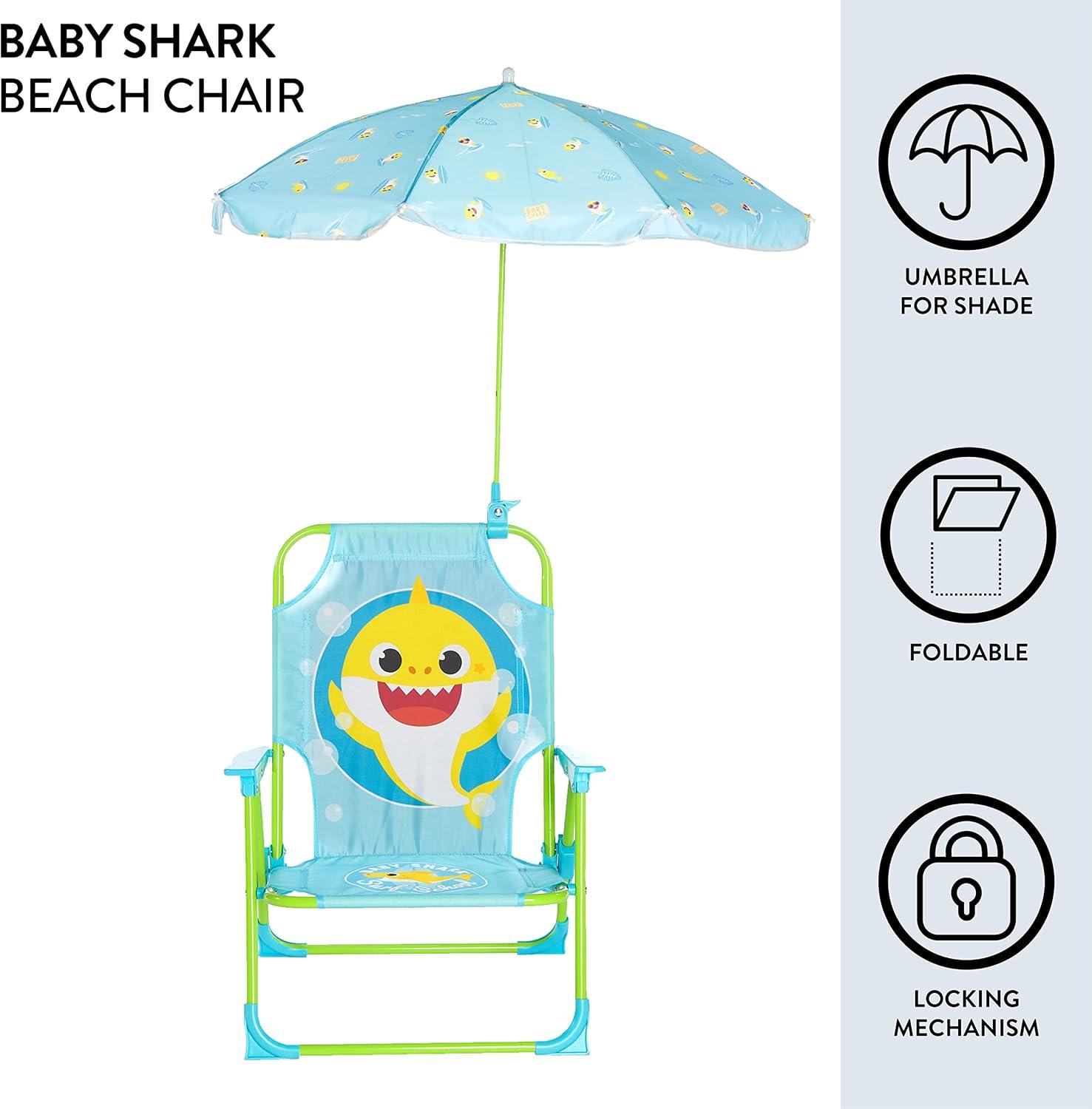 imageIdea Nuova Bluey Kids Outdoor Folding Beach Chair with UmbrellaPortable Camp Chair for Ages 3 Lightweight amp Compact for Beach Camping and BackyardBaby Shark