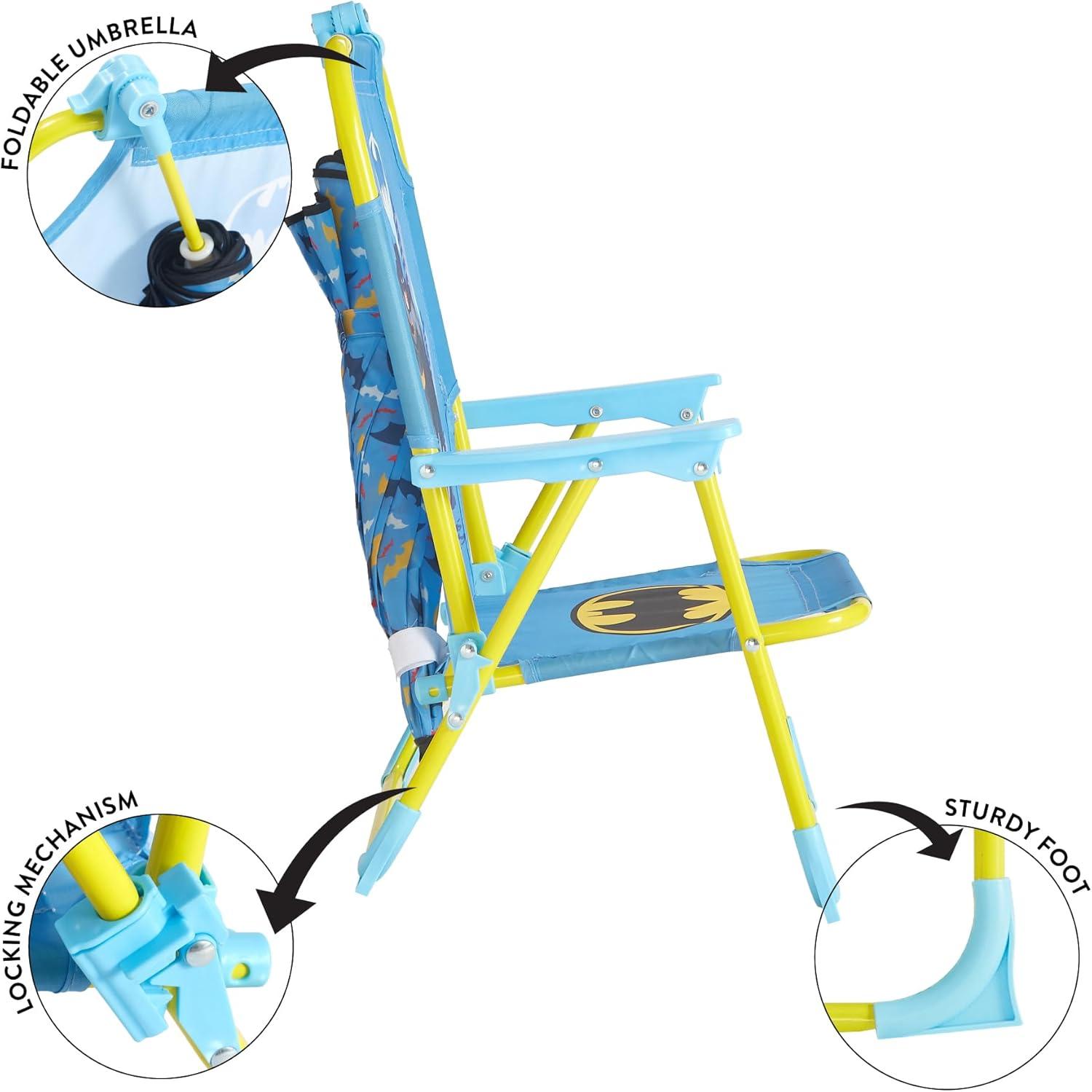 imageIdea Nuova Bluey Kids Outdoor Folding Beach Chair with UmbrellaPortable Camp Chair for Ages 3 Lightweight amp Compact for Beach Camping and BackyardBatman
