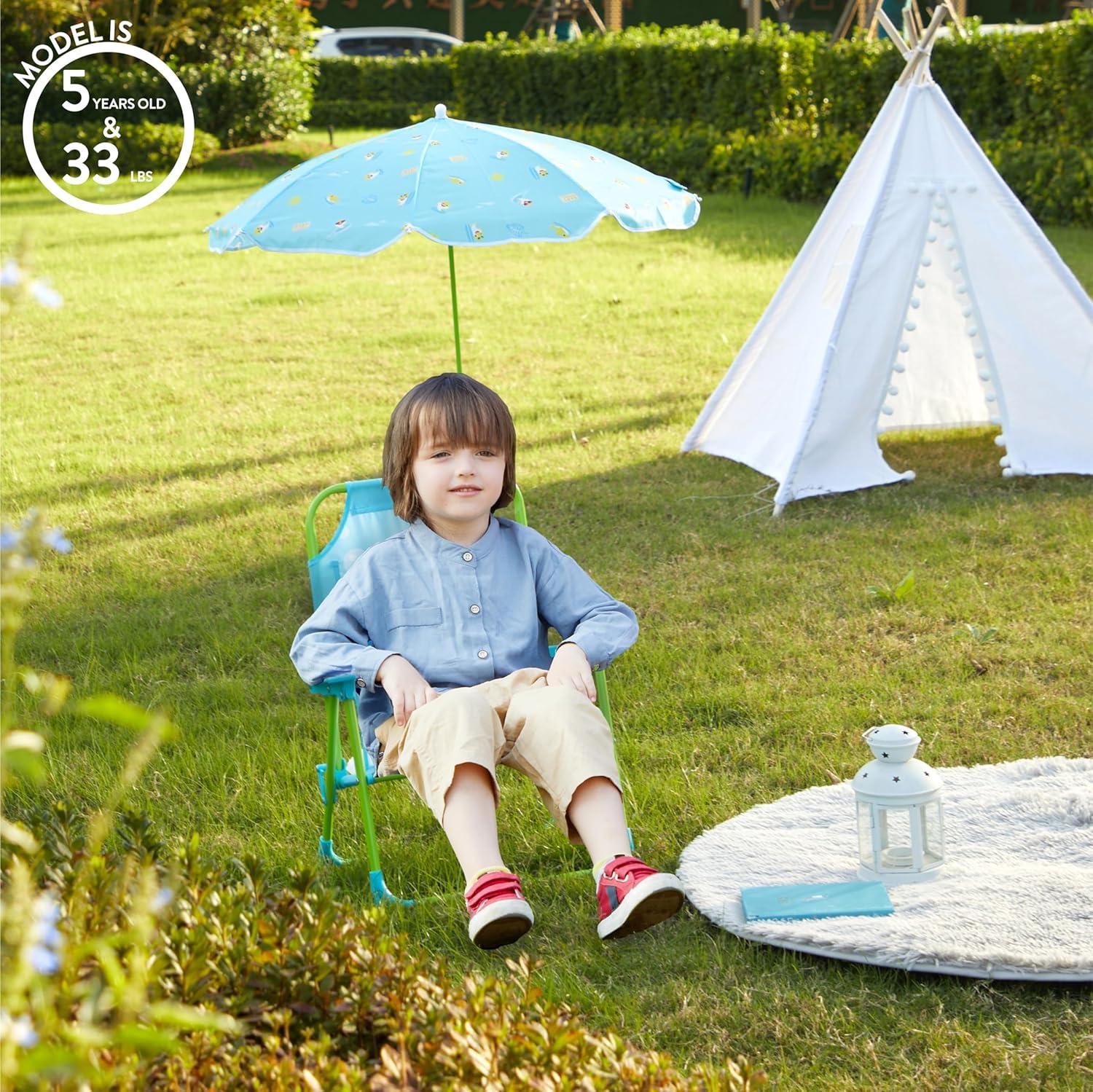 imageIdea Nuova Bluey Kids Outdoor Folding Beach Chair with UmbrellaPortable Camp Chair for Ages 3 Lightweight amp Compact for Beach Camping and BackyardBaby Shark