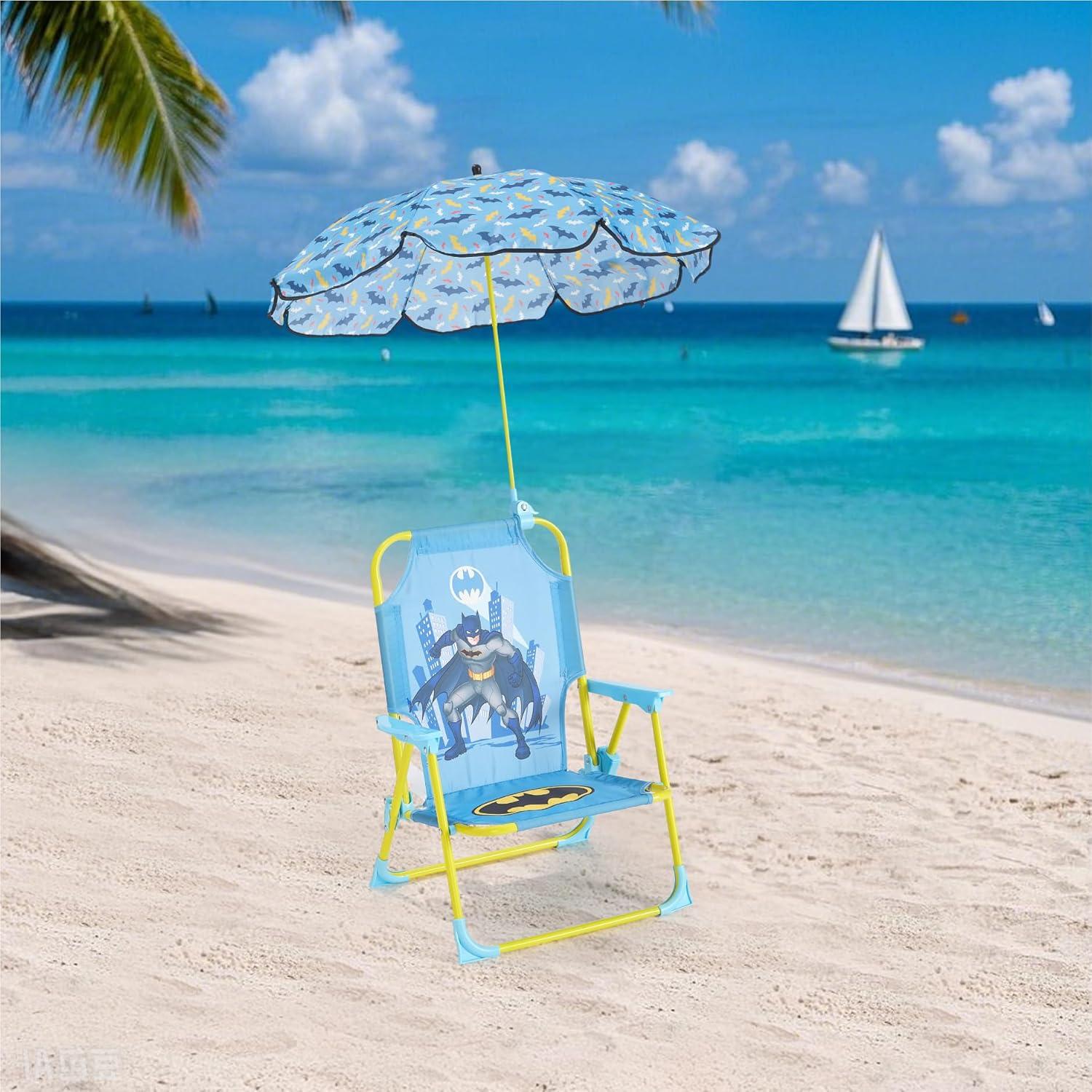 imageIdea Nuova Bluey Kids Outdoor Folding Beach Chair with UmbrellaPortable Camp Chair for Ages 3 Lightweight amp Compact for Beach Camping and BackyardBatman