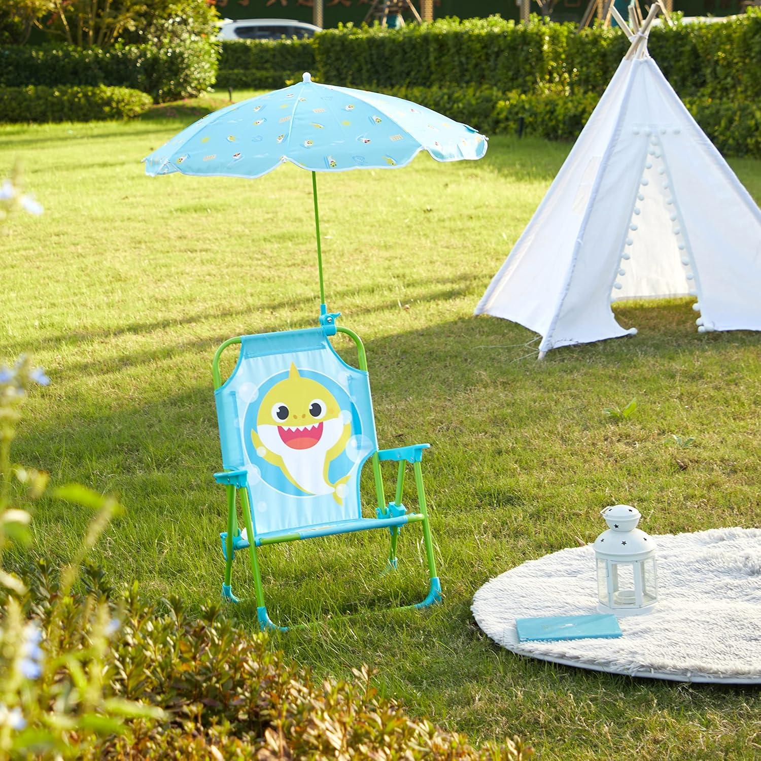 imageIdea Nuova Bluey Kids Outdoor Folding Beach Chair with UmbrellaPortable Camp Chair for Ages 3 Lightweight amp Compact for Beach Camping and BackyardBaby Shark
