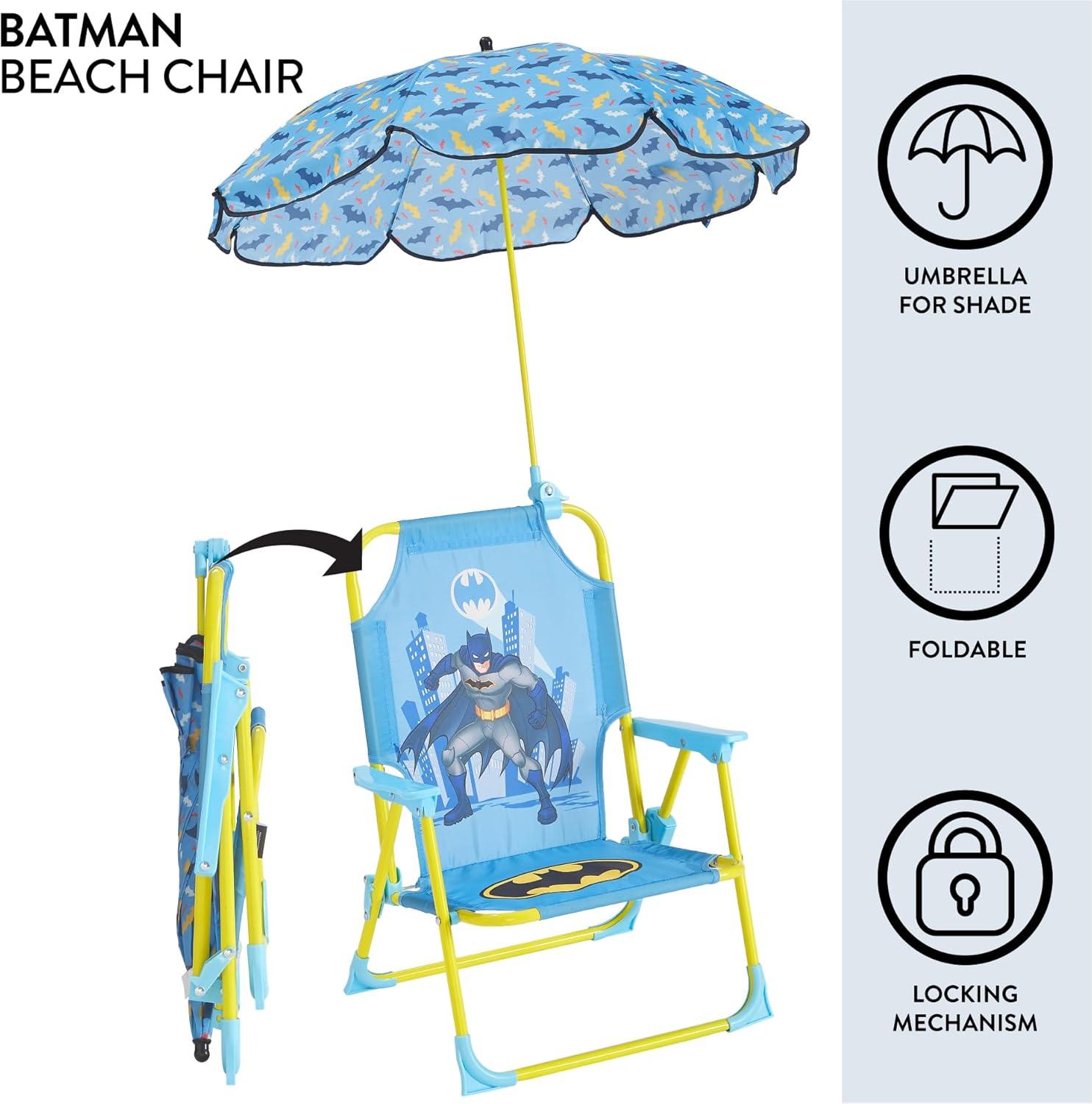 imageIdea Nuova Bluey Kids Outdoor Folding Beach Chair with UmbrellaPortable Camp Chair for Ages 3 Lightweight amp Compact for Beach Camping and BackyardBatman