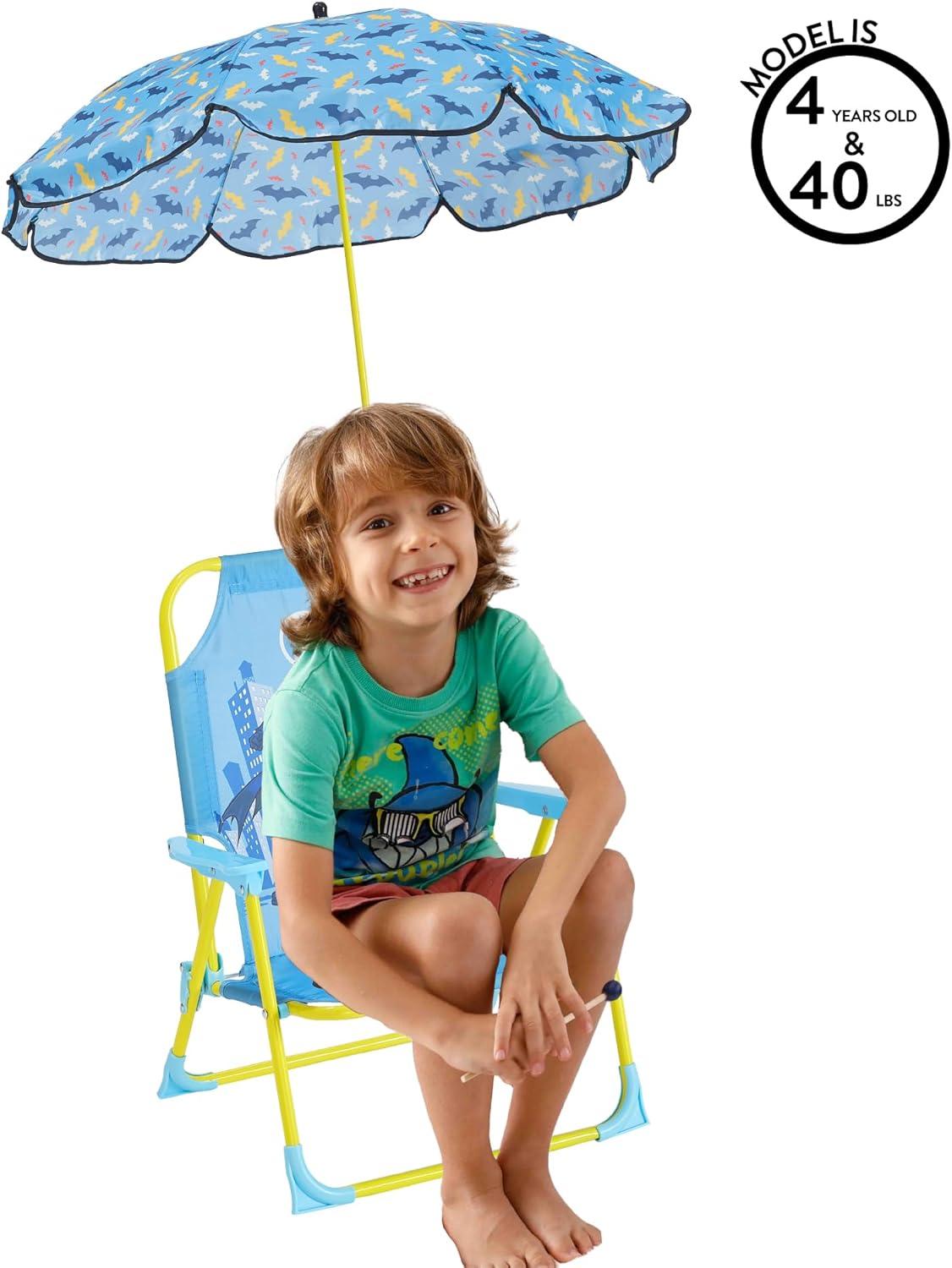 imageIdea Nuova Bluey Kids Outdoor Folding Beach Chair with UmbrellaPortable Camp Chair for Ages 3 Lightweight amp Compact for Beach Camping and BackyardBatman