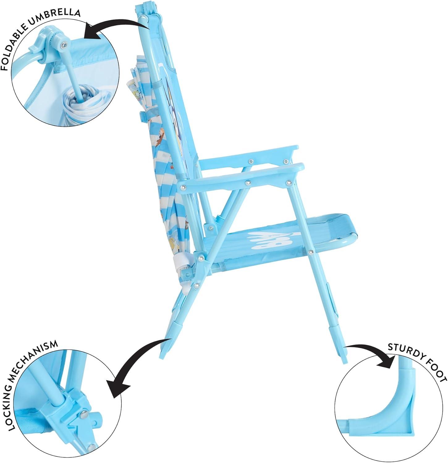 imageIdea Nuova Bluey Kids Outdoor Folding Beach Chair with UmbrellaPortable Camp Chair for Ages 3 Lightweight amp Compact for Beach Camping and BackyardBluey