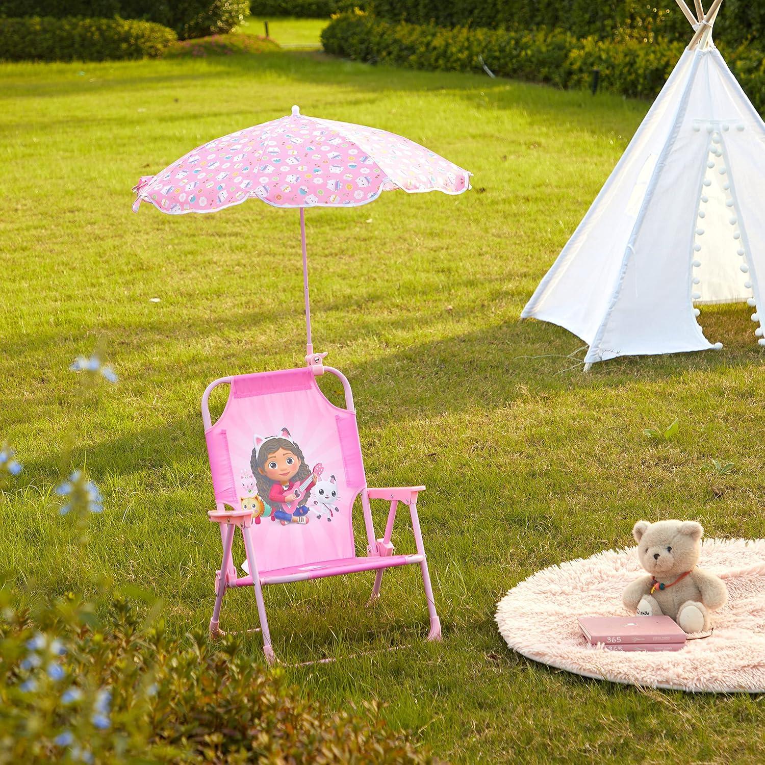 imageIdea Nuova Bluey Kids Outdoor Folding Beach Chair with UmbrellaPortable Camp Chair for Ages 3 Lightweight amp Compact for Beach Camping and BackyardGabbys Dollhouse