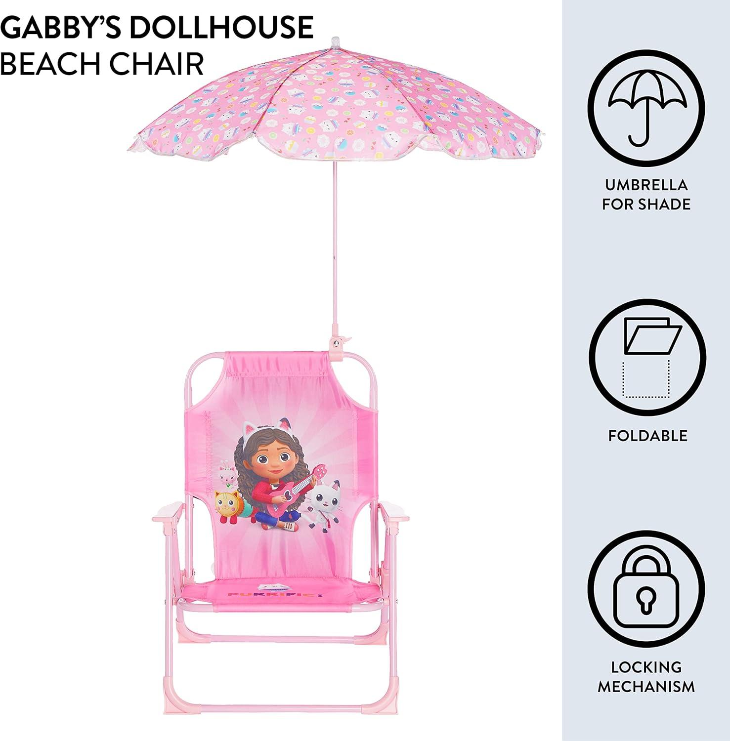 imageIdea Nuova Bluey Kids Outdoor Folding Beach Chair with UmbrellaPortable Camp Chair for Ages 3 Lightweight amp Compact for Beach Camping and BackyardGabbys Dollhouse