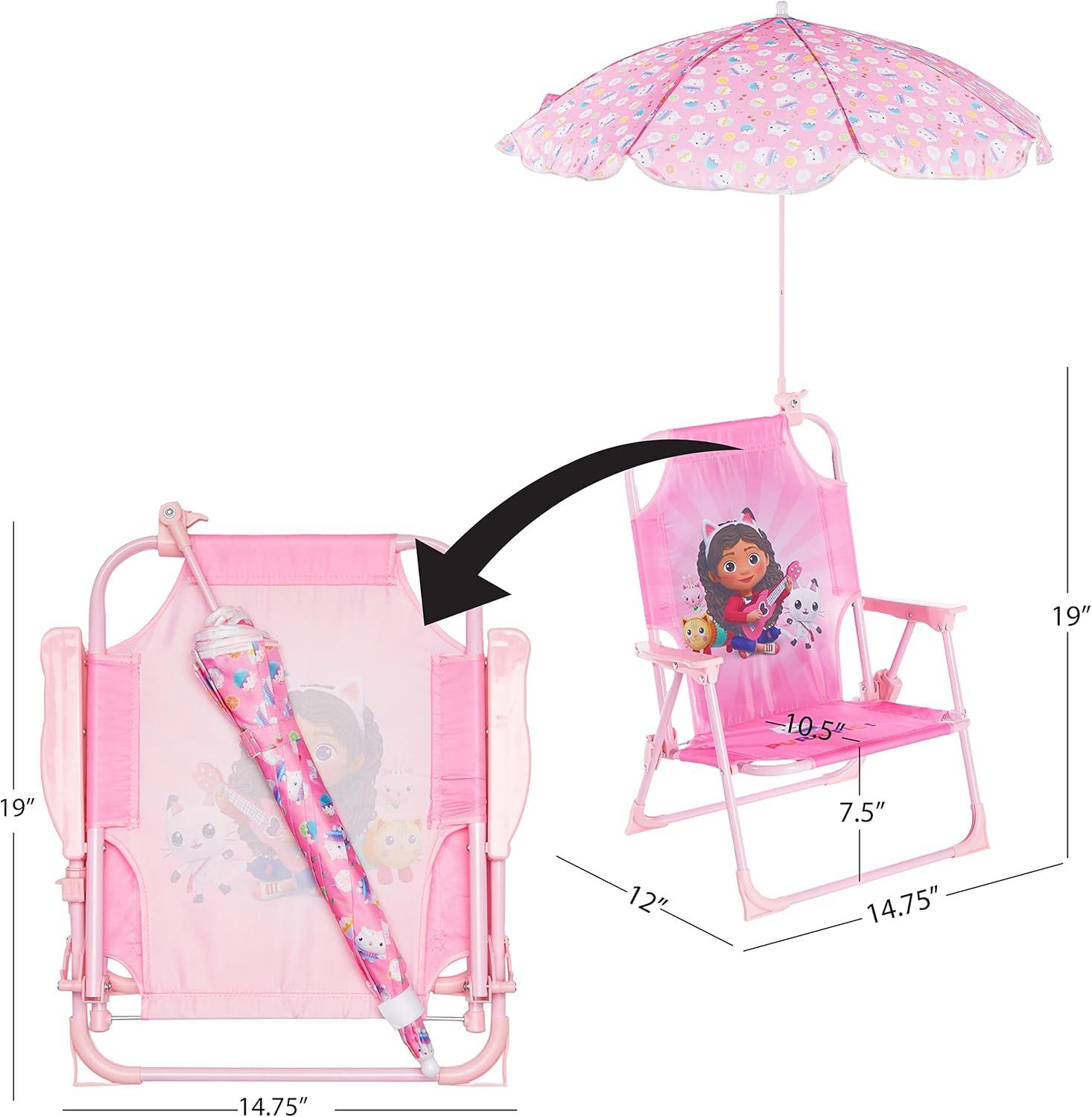 imageIdea Nuova Bluey Kids Outdoor Folding Beach Chair with UmbrellaPortable Camp Chair for Ages 3 Lightweight amp Compact for Beach Camping and BackyardGabbys Dollhouse