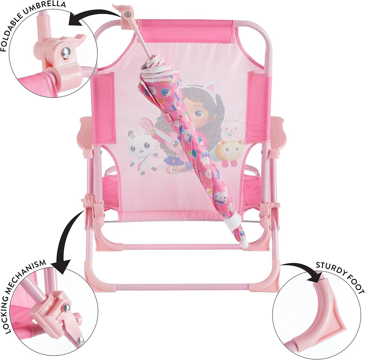 imageIdea Nuova Bluey Kids Outdoor Folding Beach Chair with UmbrellaPortable Camp Chair for Ages 3 Lightweight amp Compact for Beach Camping and BackyardGabbys Dollhouse