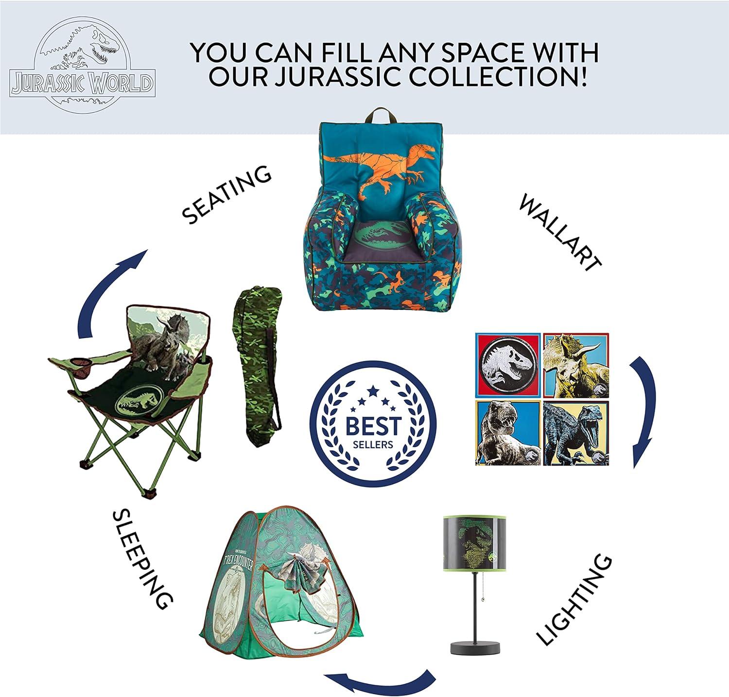 imageIdea Nuova Bluey Kids Outdoor Folding Beach Chair with UmbrellaPortable Camp Chair for Ages 3 Lightweight amp Compact for Beach Camping and BackyardJurassic World