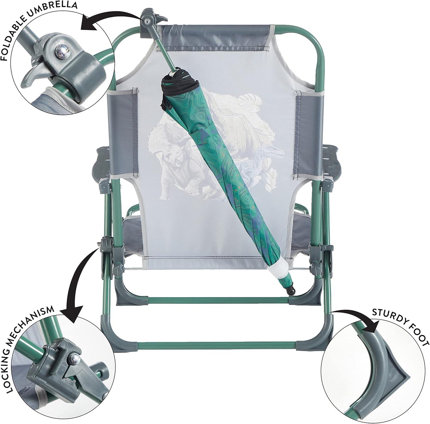 imageIdea Nuova Bluey Kids Outdoor Folding Beach Chair with UmbrellaPortable Camp Chair for Ages 3 Lightweight amp Compact for Beach Camping and BackyardJurassic World