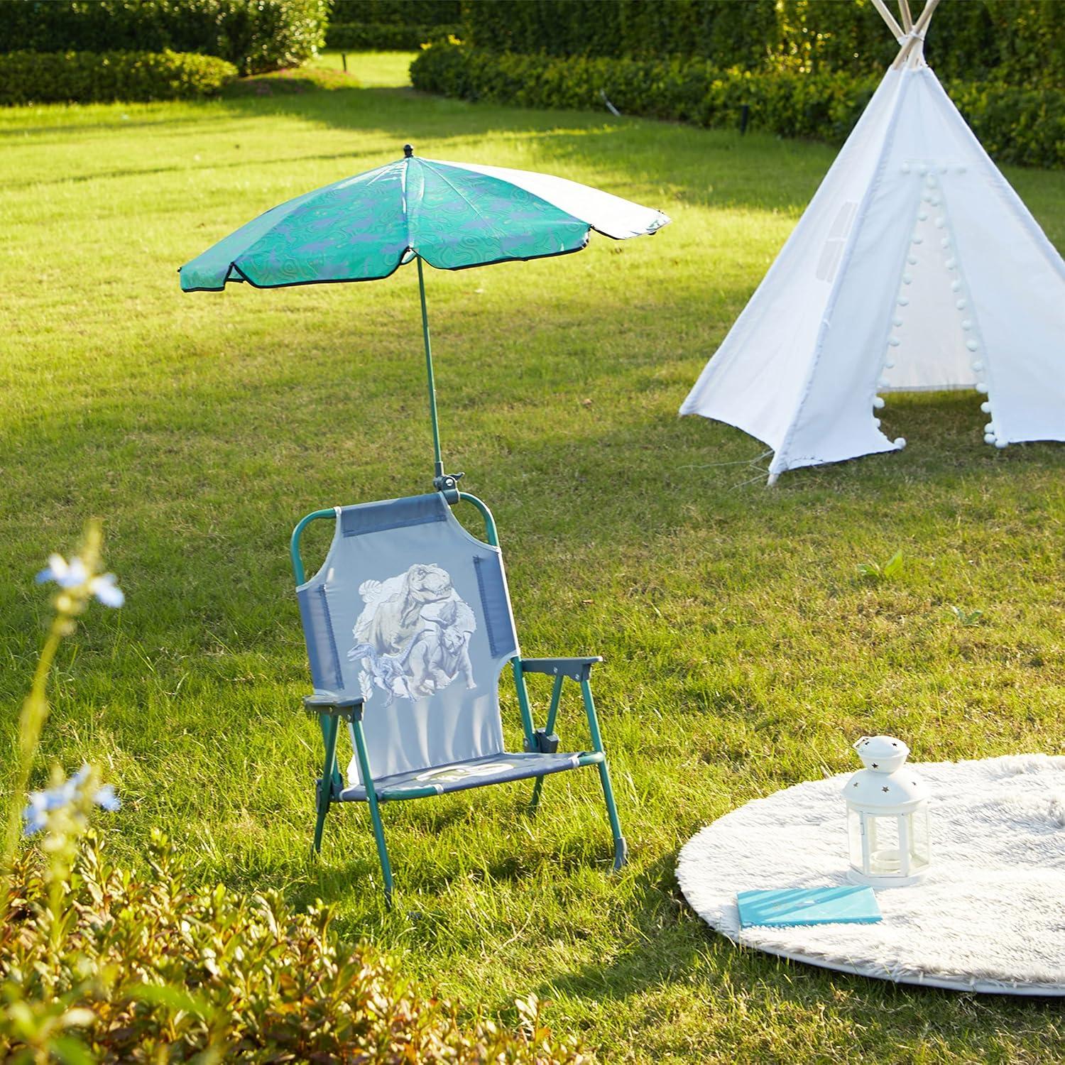 imageIdea Nuova Bluey Kids Outdoor Folding Beach Chair with UmbrellaPortable Camp Chair for Ages 3 Lightweight amp Compact for Beach Camping and BackyardJurassic World
