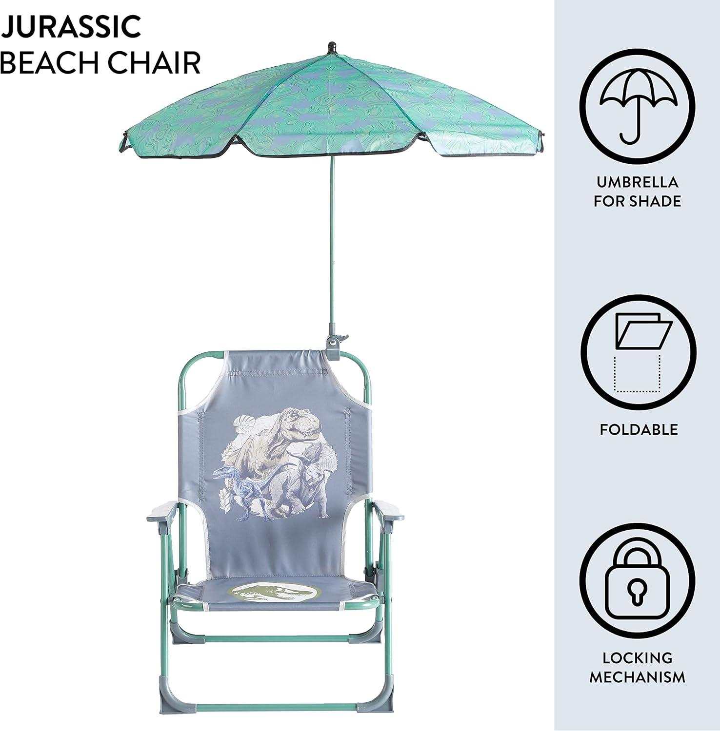 imageIdea Nuova Bluey Kids Outdoor Folding Beach Chair with UmbrellaPortable Camp Chair for Ages 3 Lightweight amp Compact for Beach Camping and BackyardJurassic World