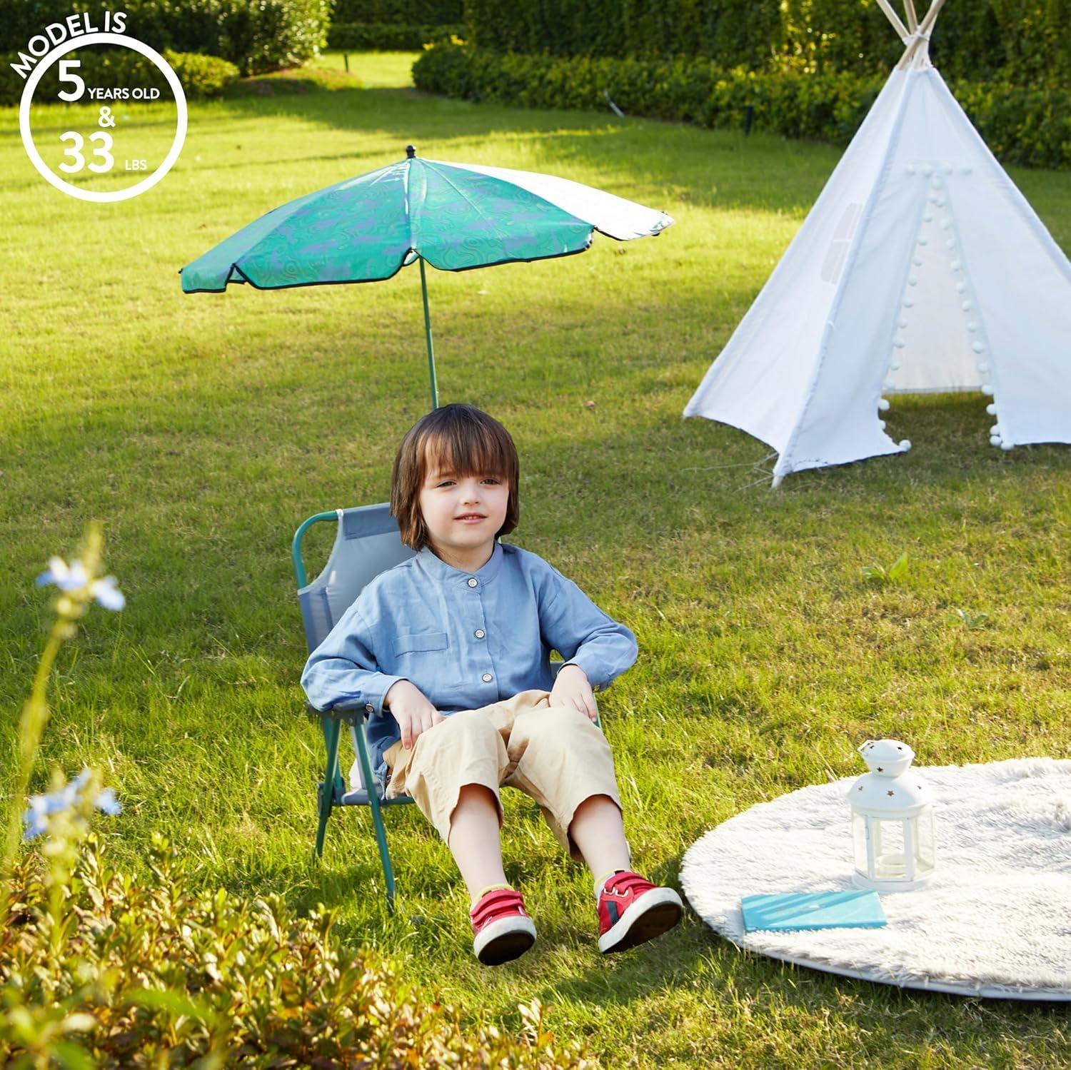 imageIdea Nuova Bluey Kids Outdoor Folding Beach Chair with UmbrellaPortable Camp Chair for Ages 3 Lightweight amp Compact for Beach Camping and BackyardJurassic World