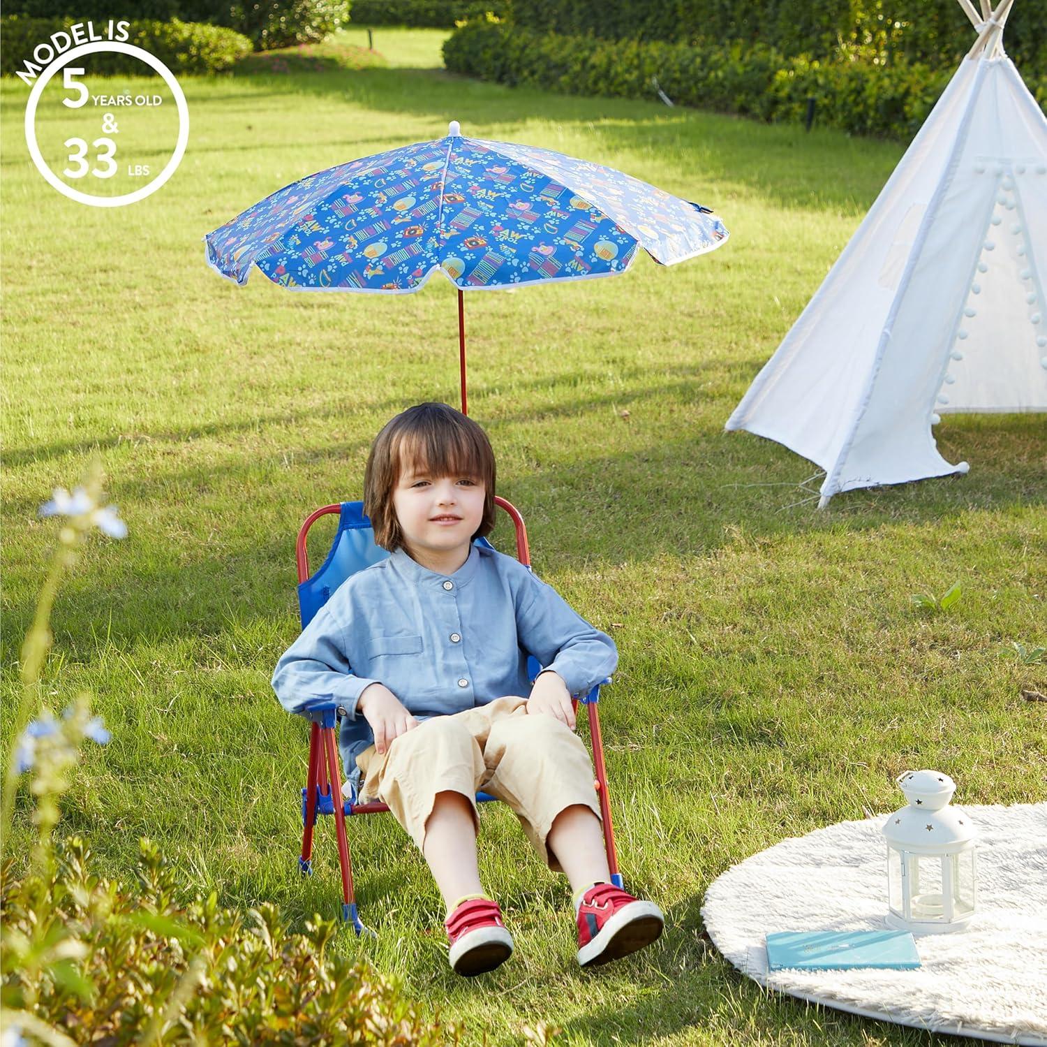 imageIdea Nuova Bluey Kids Outdoor Folding Beach Chair with UmbrellaPortable Camp Chair for Ages 3 Lightweight amp Compact for Beach Camping and BackyardPaw Patrol