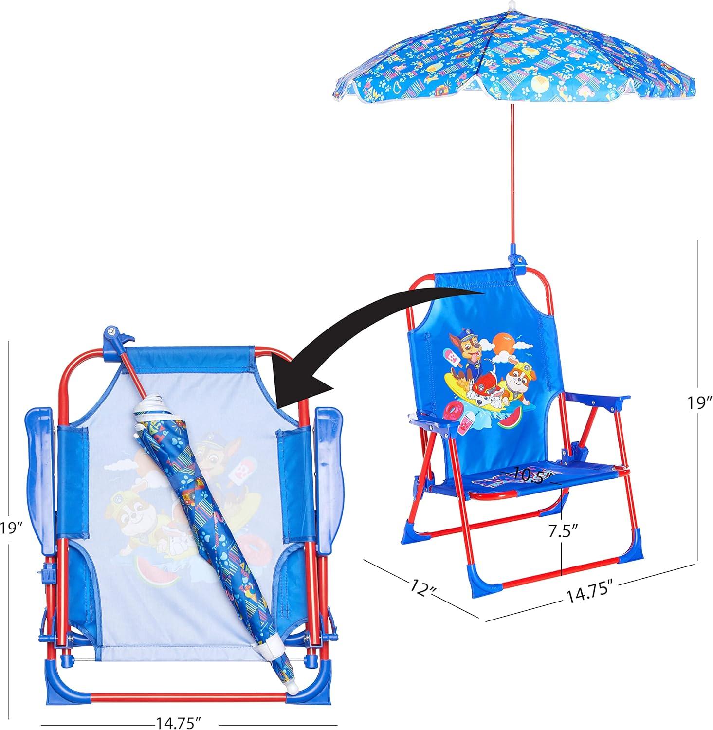 imageIdea Nuova Bluey Kids Outdoor Folding Beach Chair with UmbrellaPortable Camp Chair for Ages 3 Lightweight amp Compact for Beach Camping and BackyardPaw Patrol
