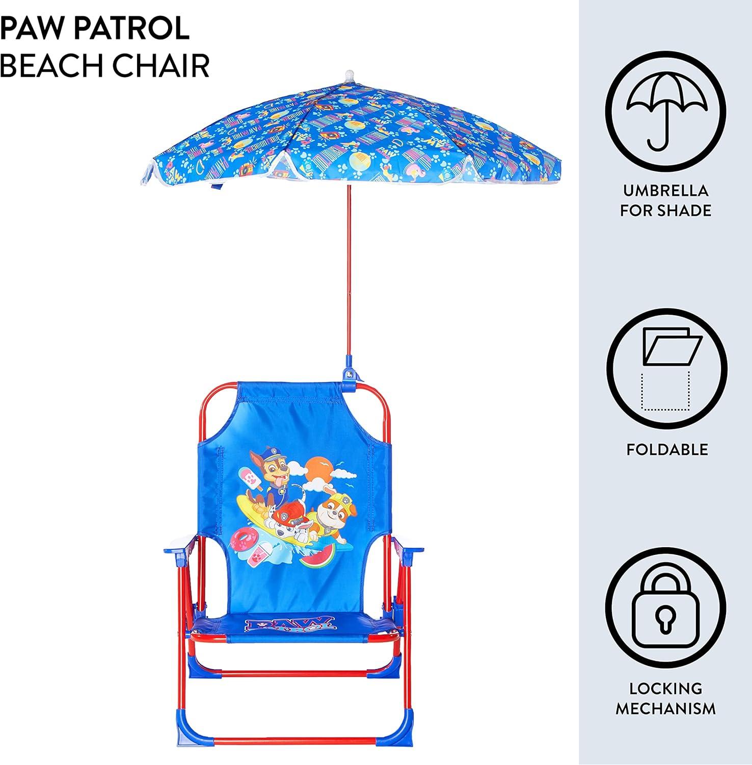 imageIdea Nuova Bluey Kids Outdoor Folding Beach Chair with UmbrellaPortable Camp Chair for Ages 3 Lightweight amp Compact for Beach Camping and BackyardPaw Patrol