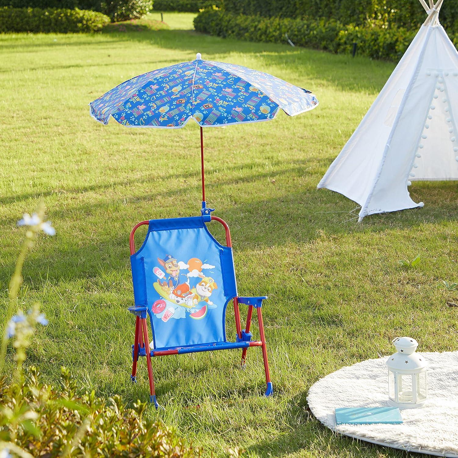 imageIdea Nuova Bluey Kids Outdoor Folding Beach Chair with UmbrellaPortable Camp Chair for Ages 3 Lightweight amp Compact for Beach Camping and BackyardPaw Patrol