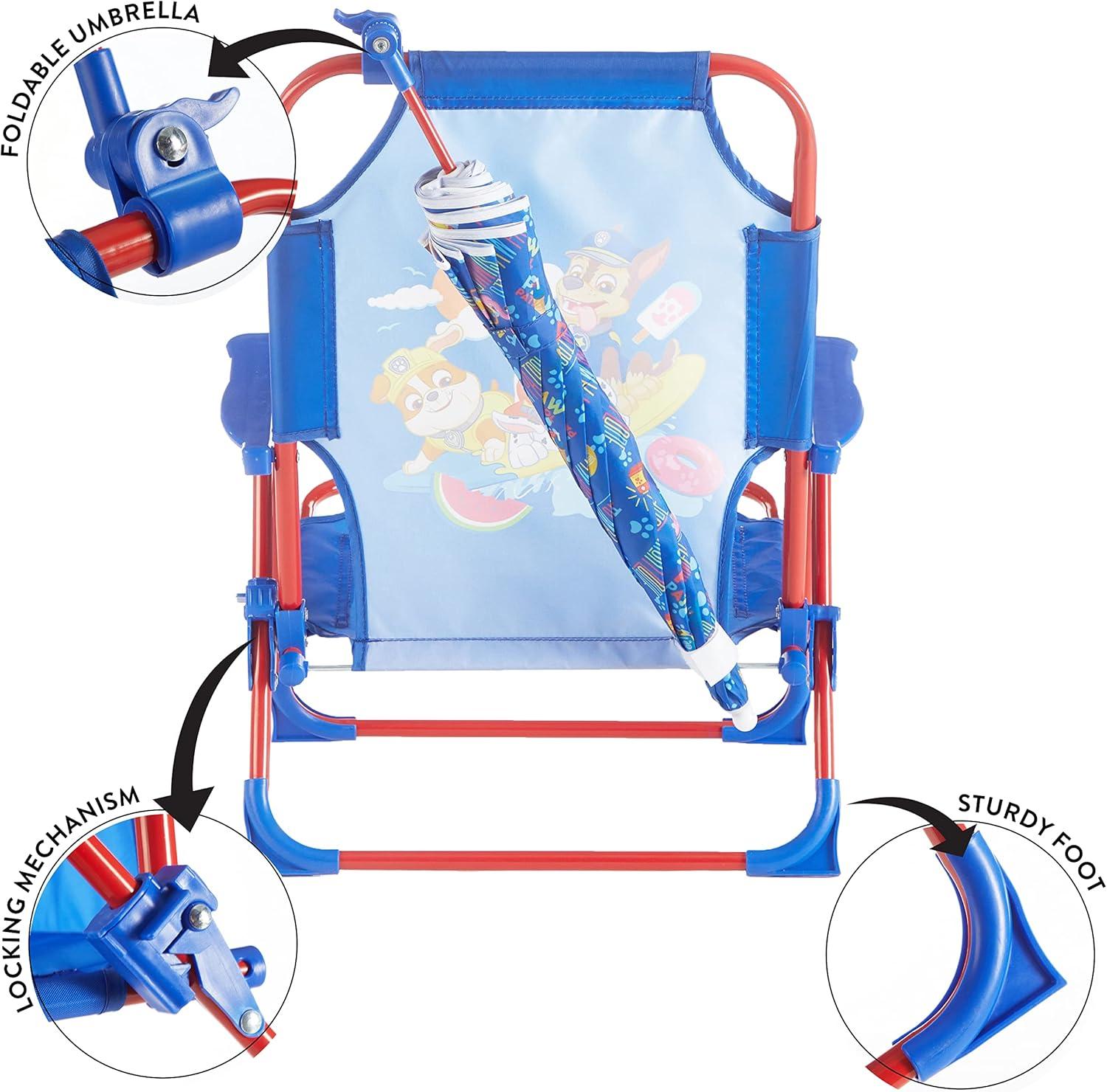 imageIdea Nuova Bluey Kids Outdoor Folding Beach Chair with UmbrellaPortable Camp Chair for Ages 3 Lightweight amp Compact for Beach Camping and BackyardPaw Patrol