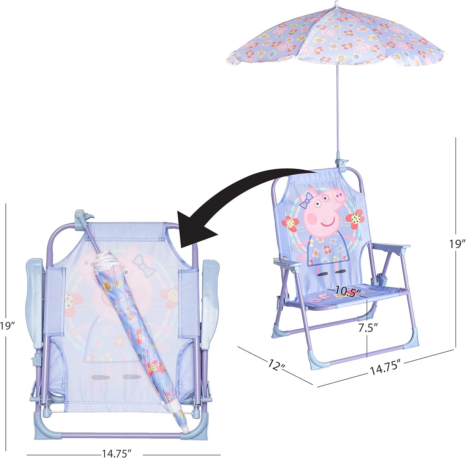 imageIdea Nuova Bluey Kids Outdoor Folding Beach Chair with UmbrellaPortable Camp Chair for Ages 3 Lightweight amp Compact for Beach Camping and BackyardPeppa Pig