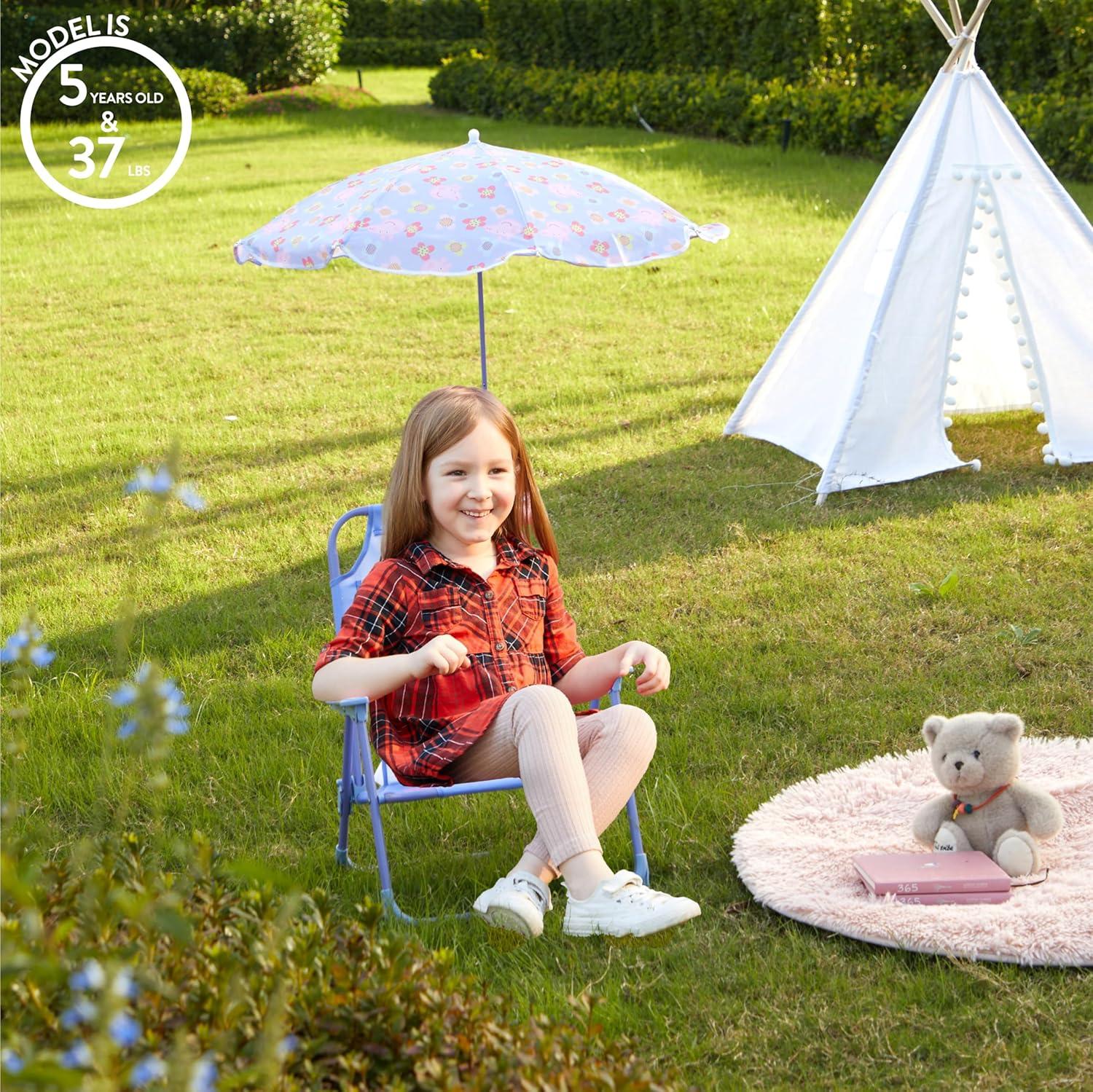 imageIdea Nuova Bluey Kids Outdoor Folding Beach Chair with UmbrellaPortable Camp Chair for Ages 3 Lightweight amp Compact for Beach Camping and BackyardPeppa Pig