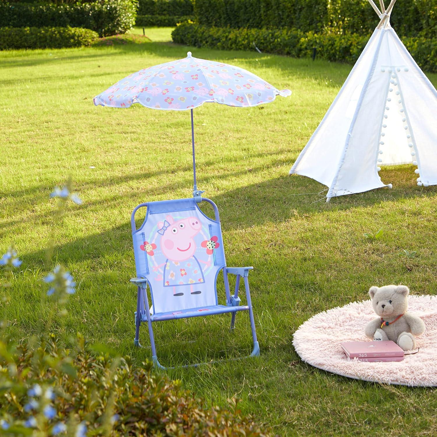 imageIdea Nuova Bluey Kids Outdoor Folding Beach Chair with UmbrellaPortable Camp Chair for Ages 3 Lightweight amp Compact for Beach Camping and BackyardPeppa Pig