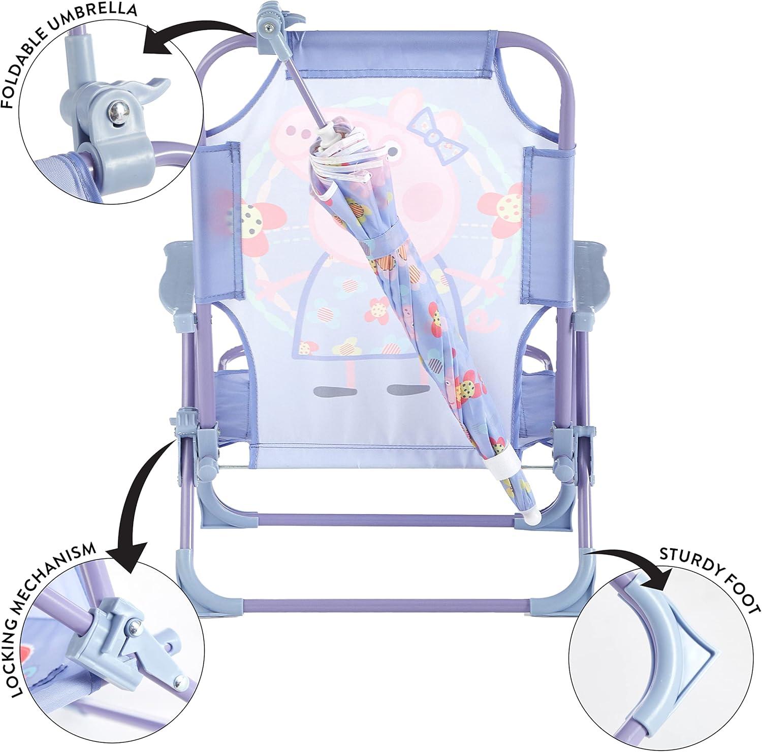 imageIdea Nuova Bluey Kids Outdoor Folding Beach Chair with UmbrellaPortable Camp Chair for Ages 3 Lightweight amp Compact for Beach Camping and BackyardPeppa Pig