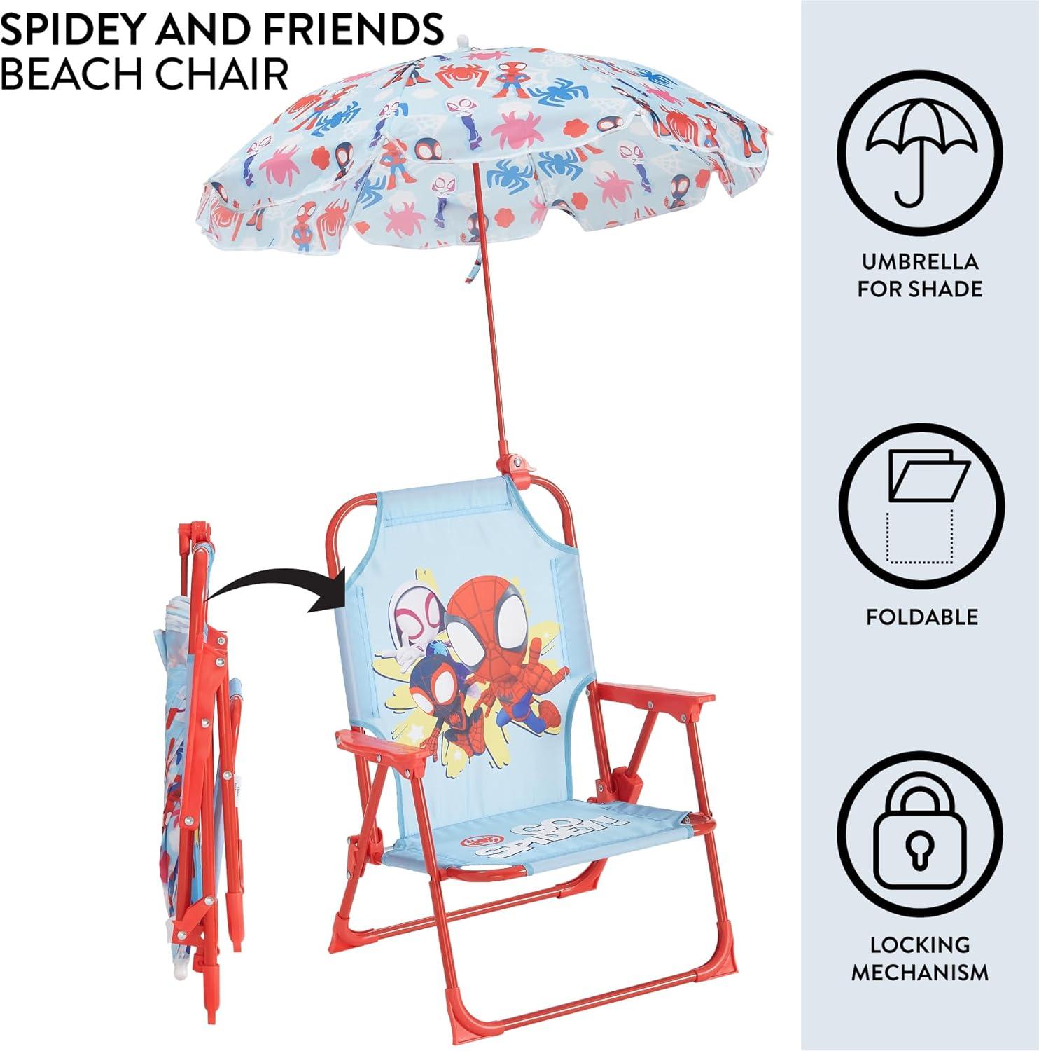 imageIdea Nuova Bluey Kids Outdoor Folding Beach Chair with UmbrellaPortable Camp Chair for Ages 3 Lightweight amp Compact for Beach Camping and BackyardSpidey and His Amazing Friends