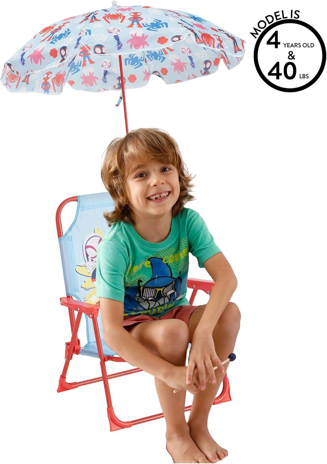 imageIdea Nuova Bluey Kids Outdoor Folding Beach Chair with UmbrellaPortable Camp Chair for Ages 3 Lightweight amp Compact for Beach Camping and BackyardSpidey and His Amazing Friends