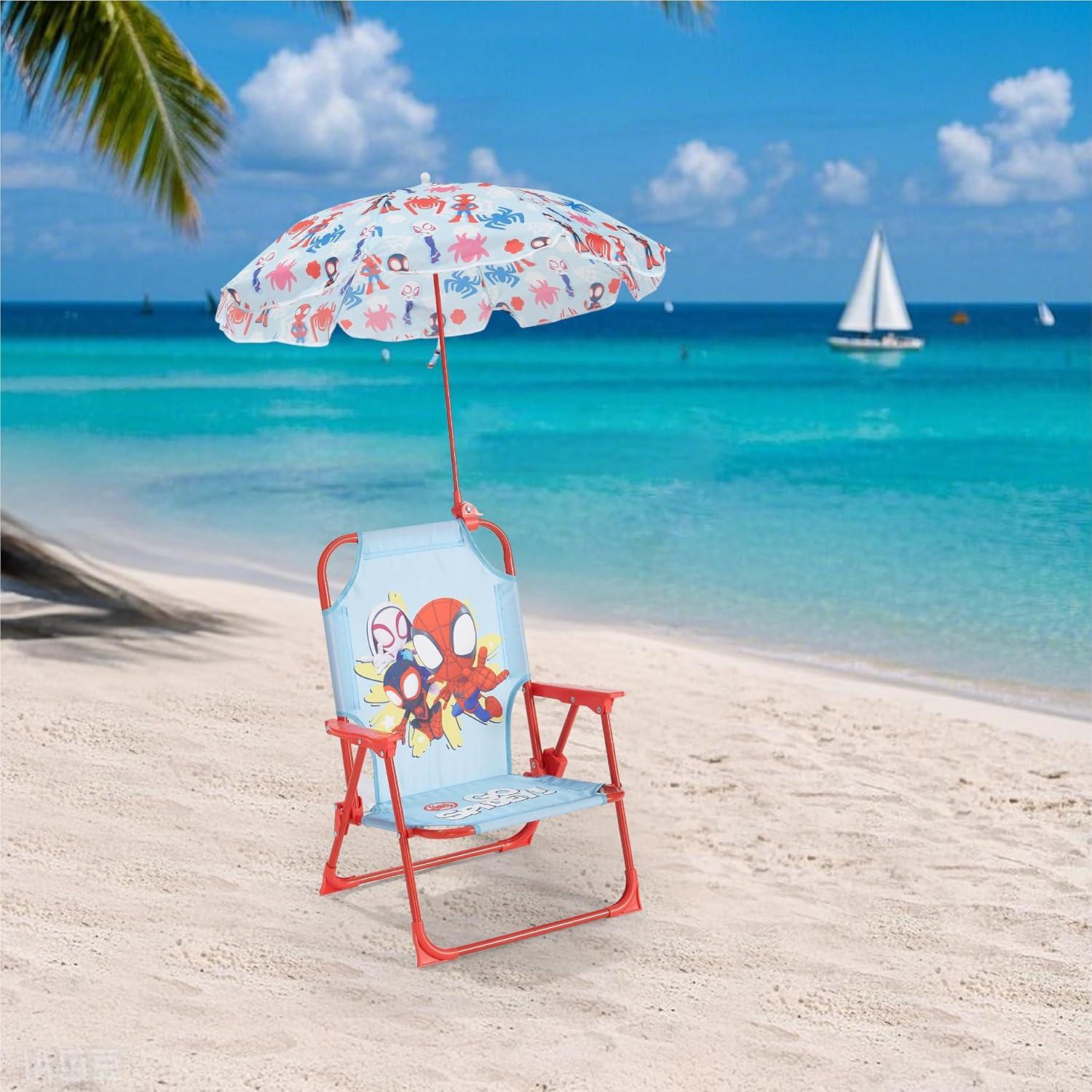 imageIdea Nuova Bluey Kids Outdoor Folding Beach Chair with UmbrellaPortable Camp Chair for Ages 3 Lightweight amp Compact for Beach Camping and BackyardSpidey and His Amazing Friends